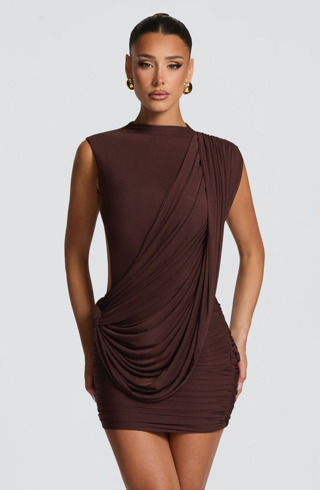 Flourenne Mireia Mini Dress in Plum Brown
