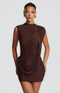 Flourenne Mireia Mini Dress in Plum Brown