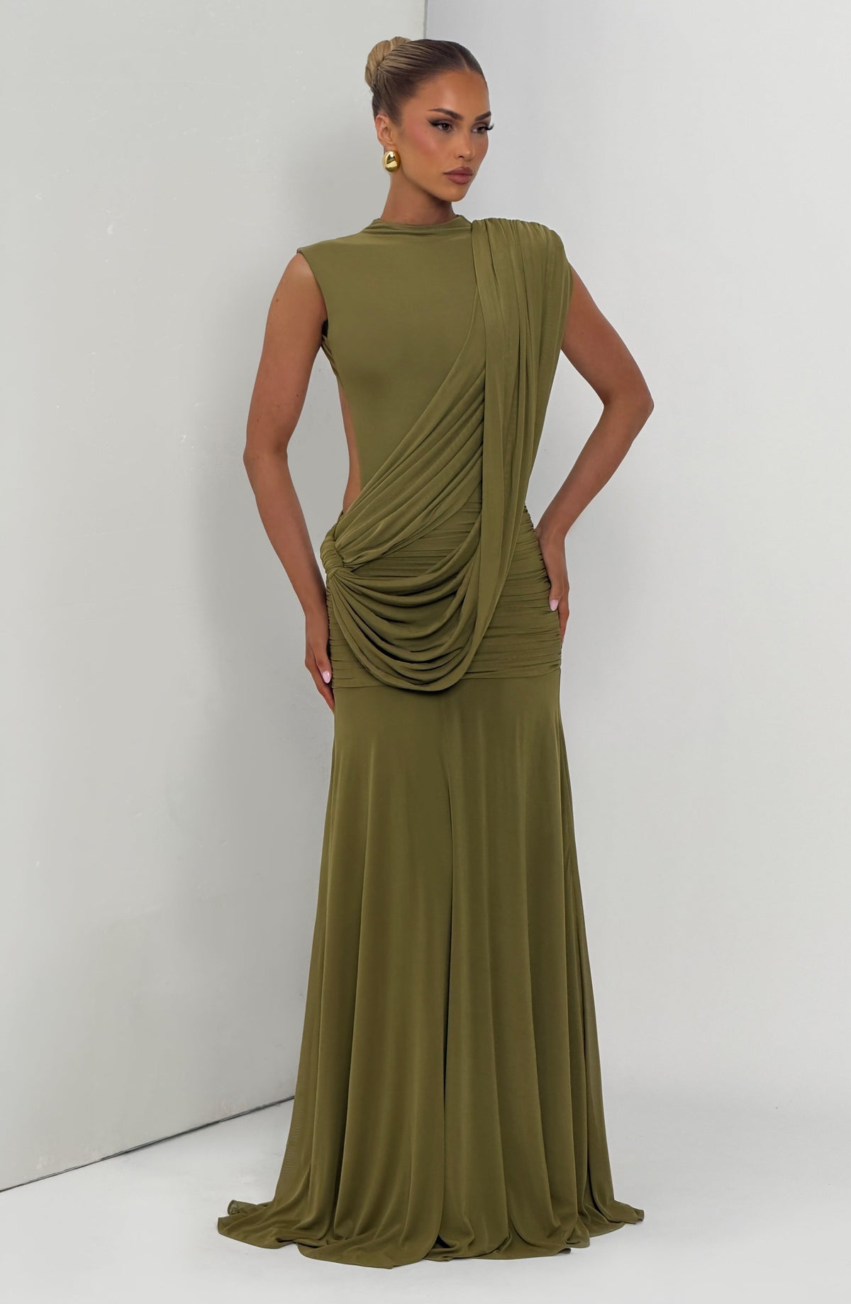 Flourenne Mireille Maxi Dress in Deep Olive