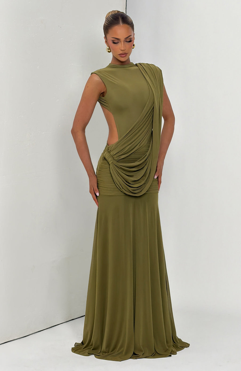 Flourenne Mireille Maxi Dress in Deep Olive