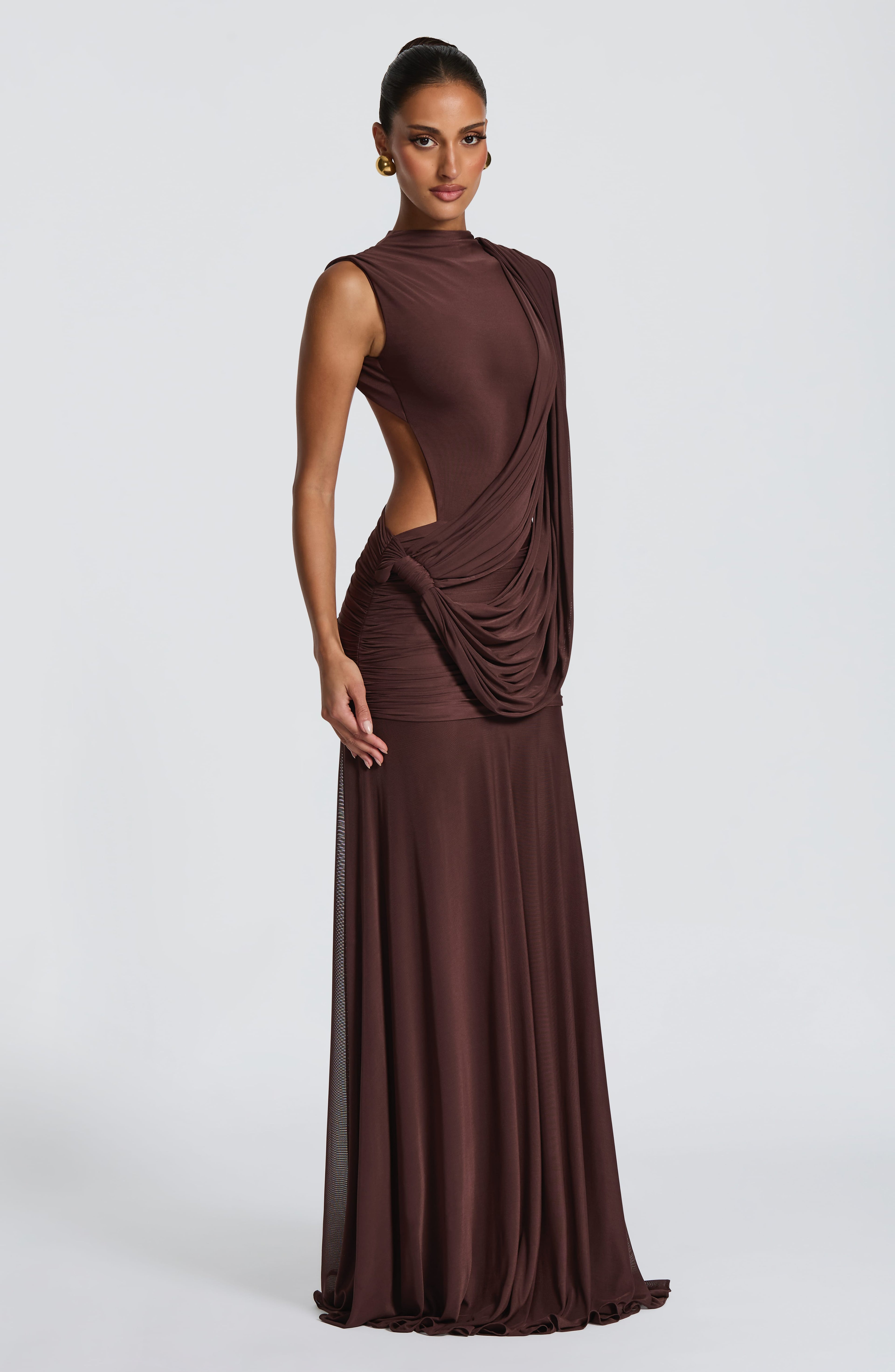 Flourenne Mireille Maxi Dress in Plum Brown