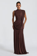 Flourenne Mireille Maxi Dress in Plum Brown