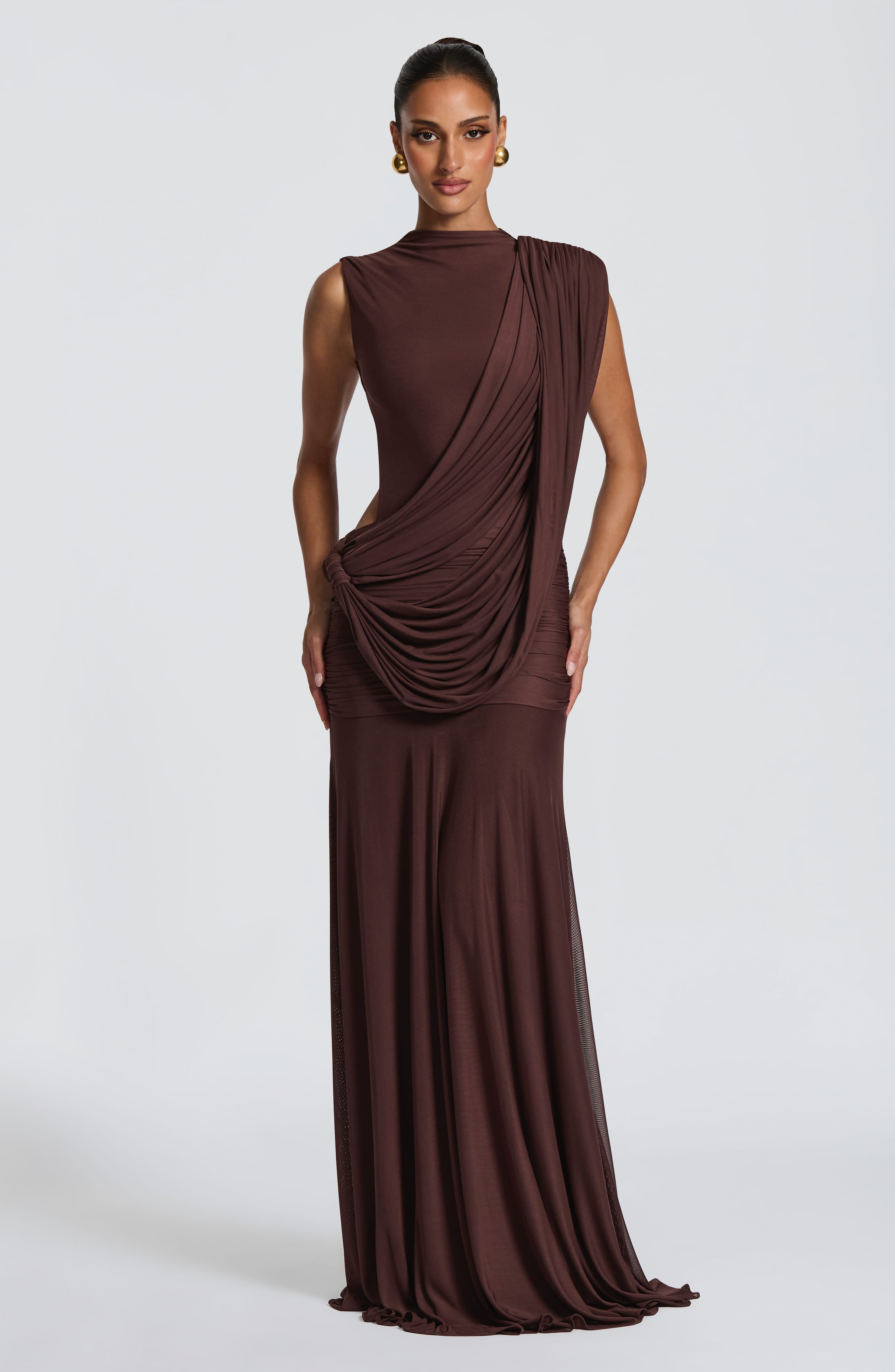 Flourenne Mireille Maxi Dress in Plum Brown