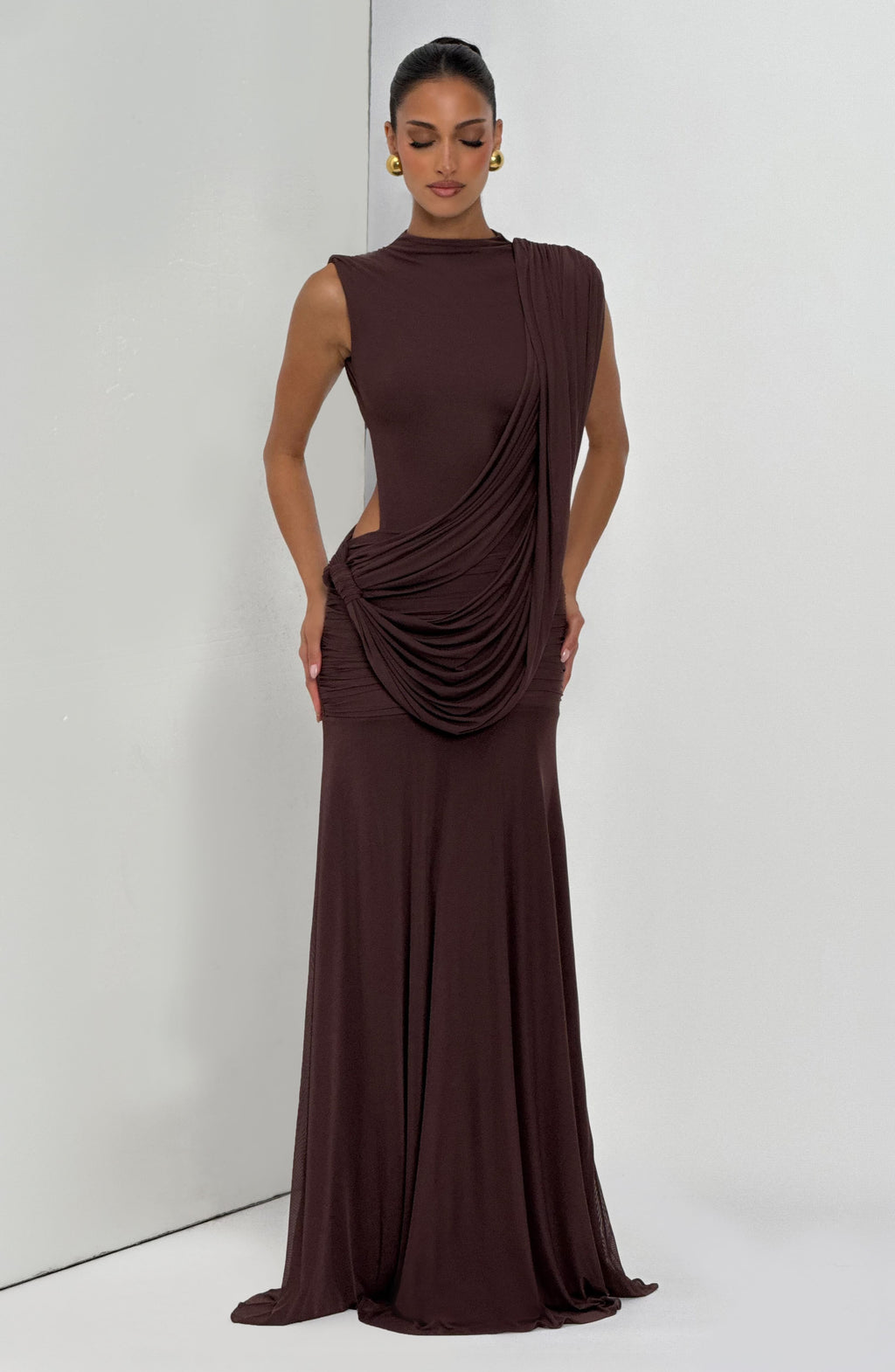 Flourenne Mireille Maxi Dress in Plum Brown