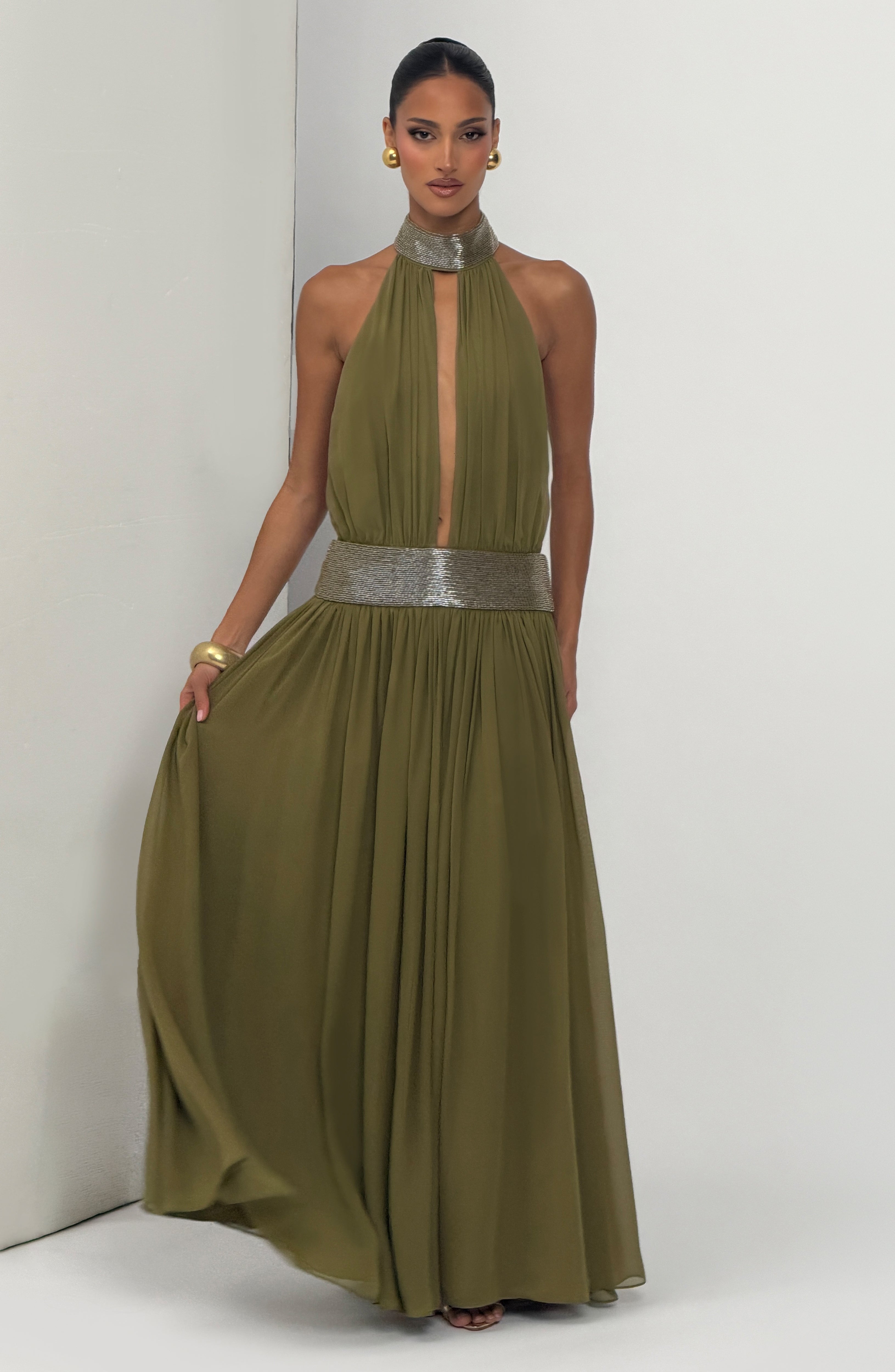 Flourenne Rosaline Maxi Dress in Deep Olive