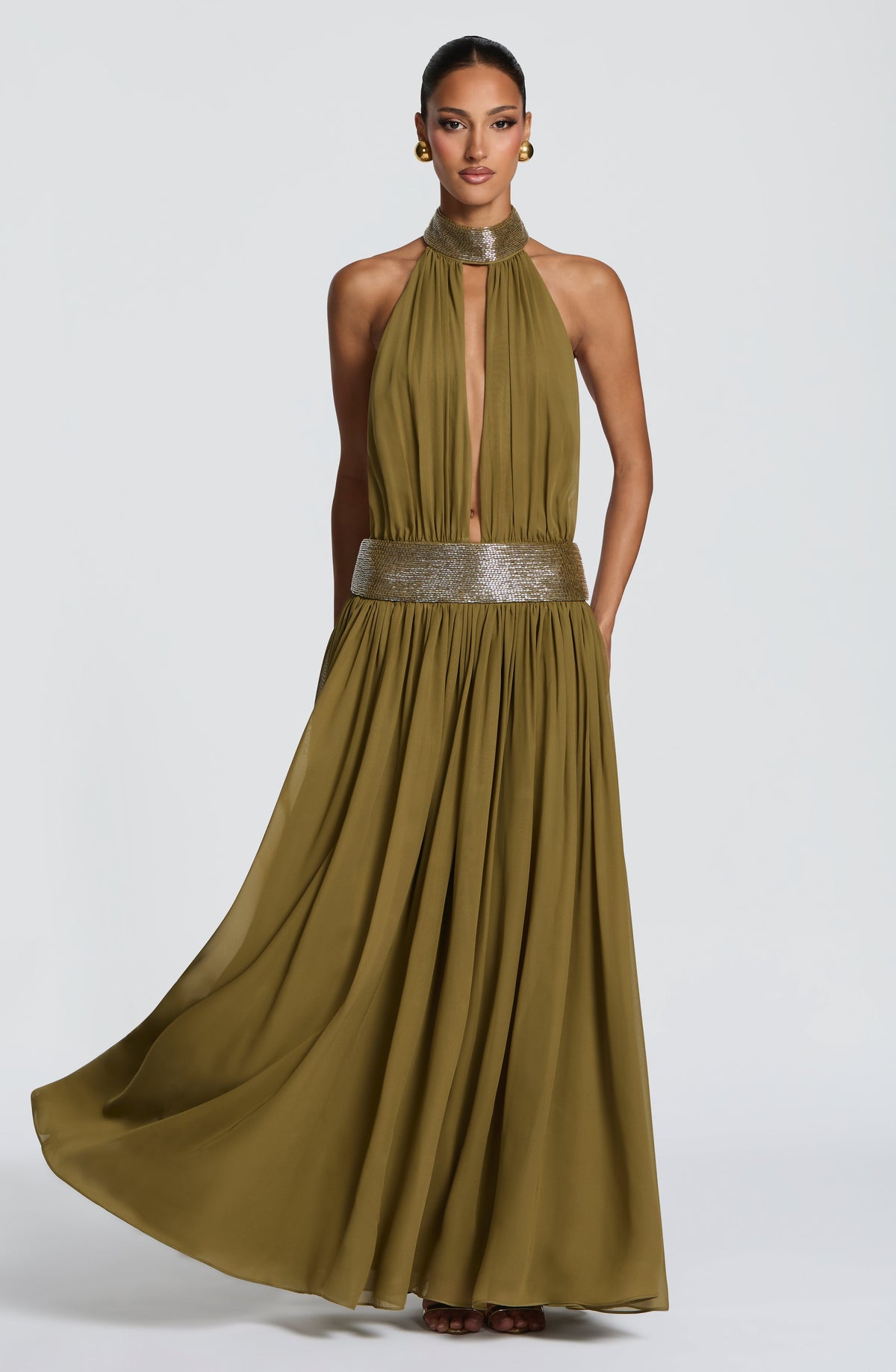 Flourenne Rosaline Maxi Dress in Deep Olive