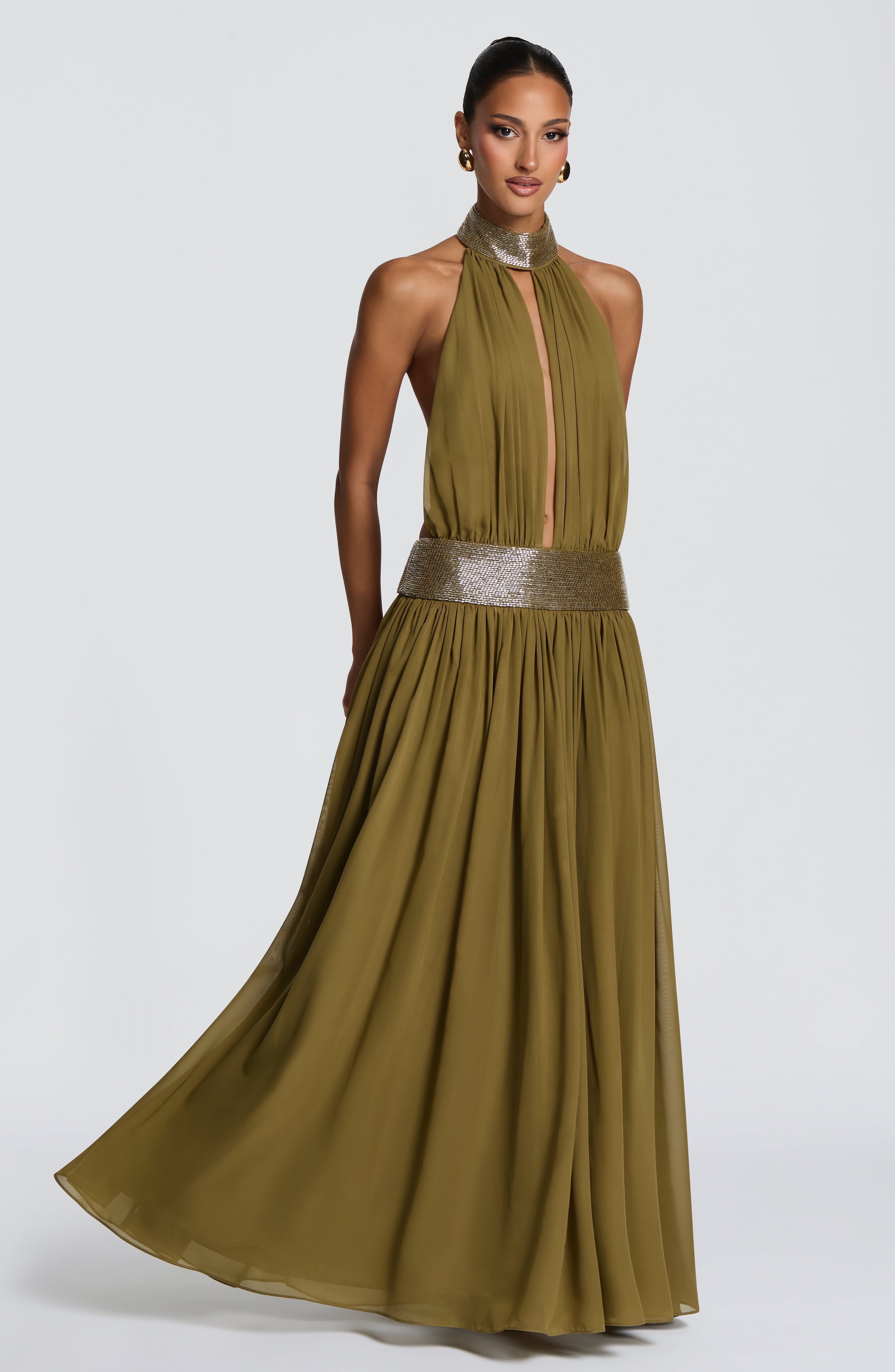 Flourenne Rosaline Maxi Dress in Deep Olive