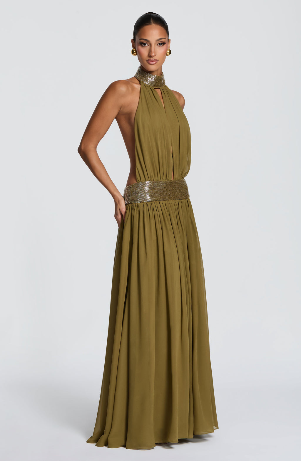 Flourenne Rosaline Maxi Dress in Deep Olive