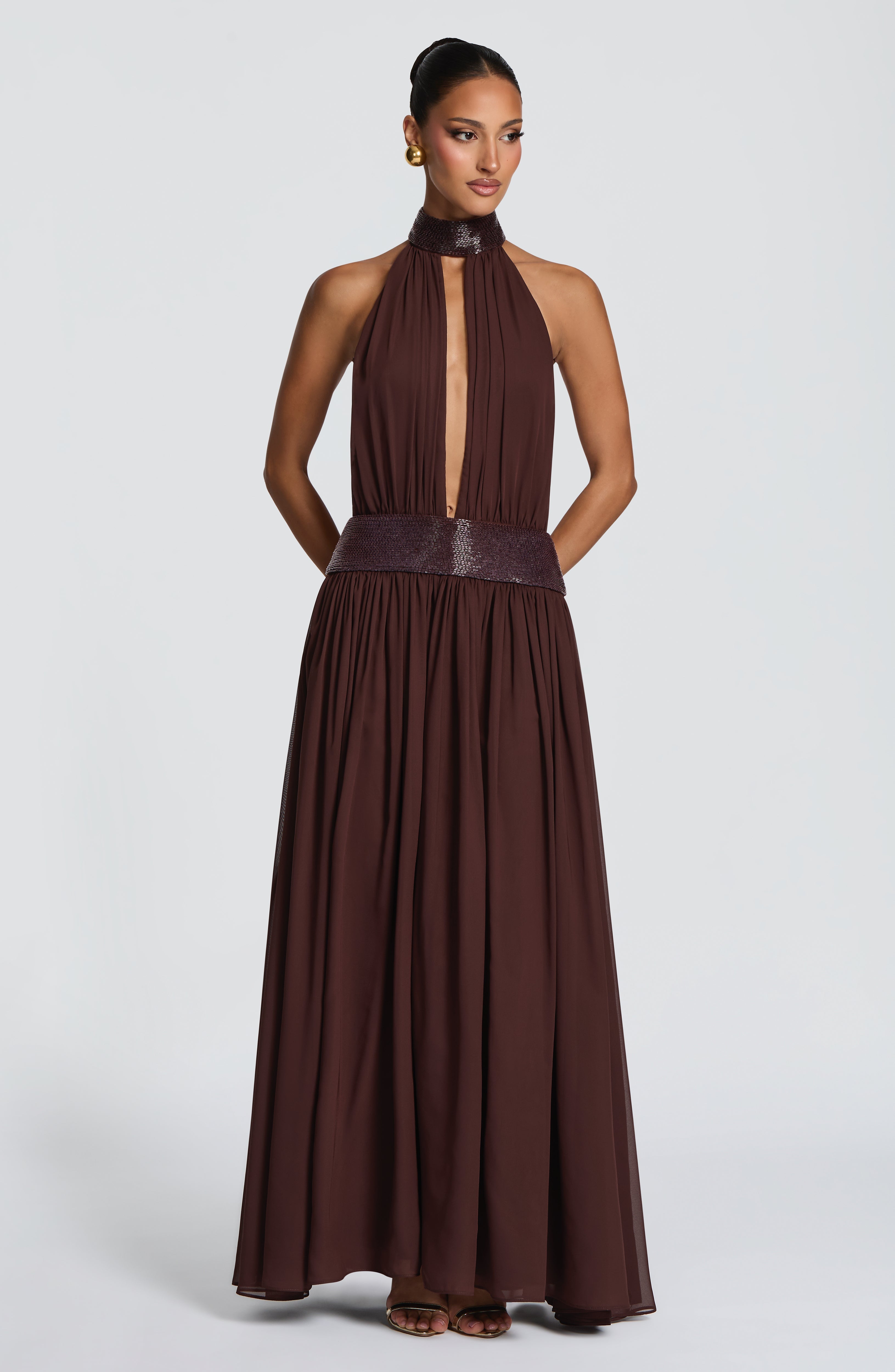 Flourenne Rosaline Maxi Dress in Plum Brown