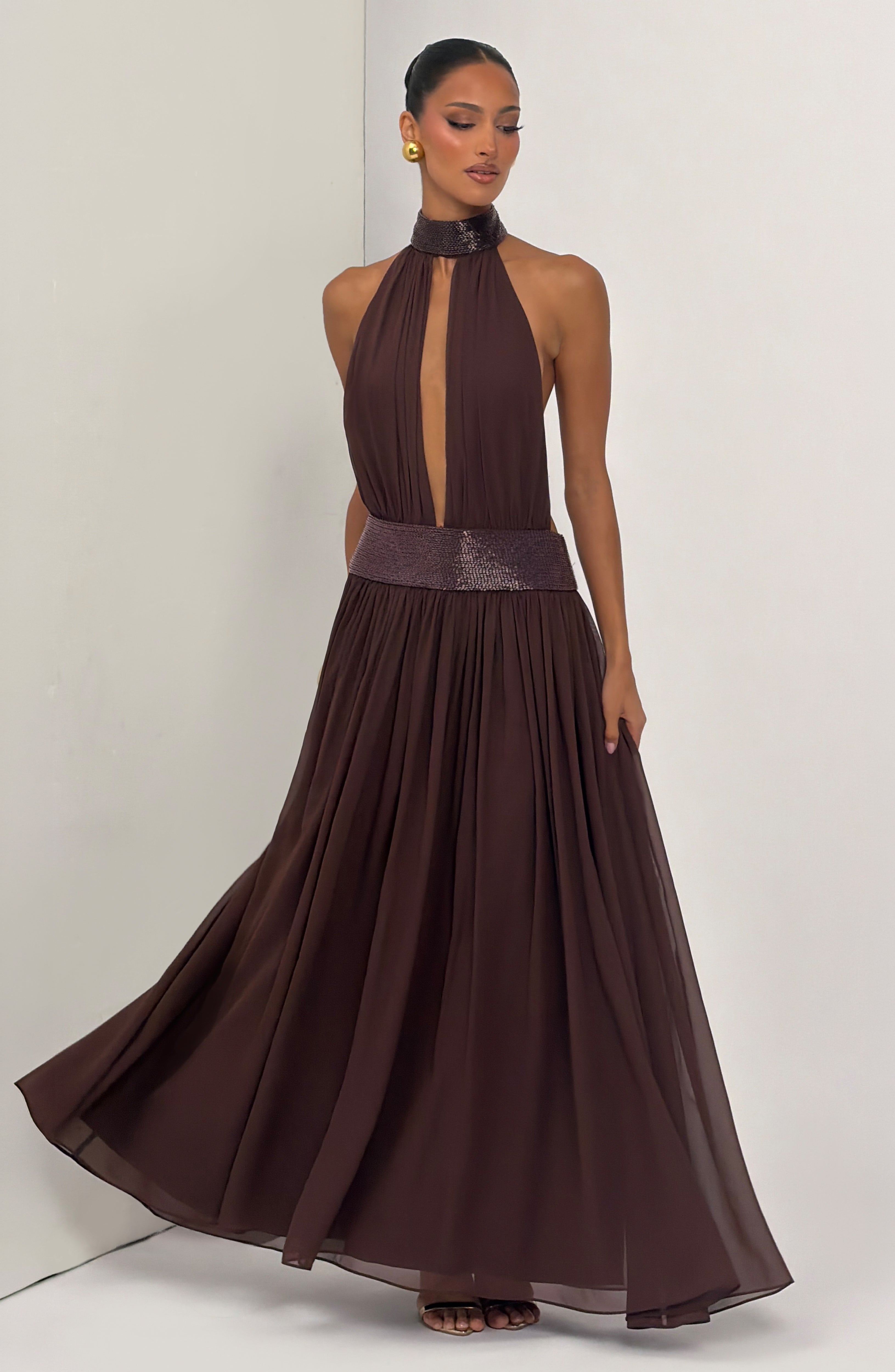 Flourenne Rosaline Maxi Dress in Plum Brown