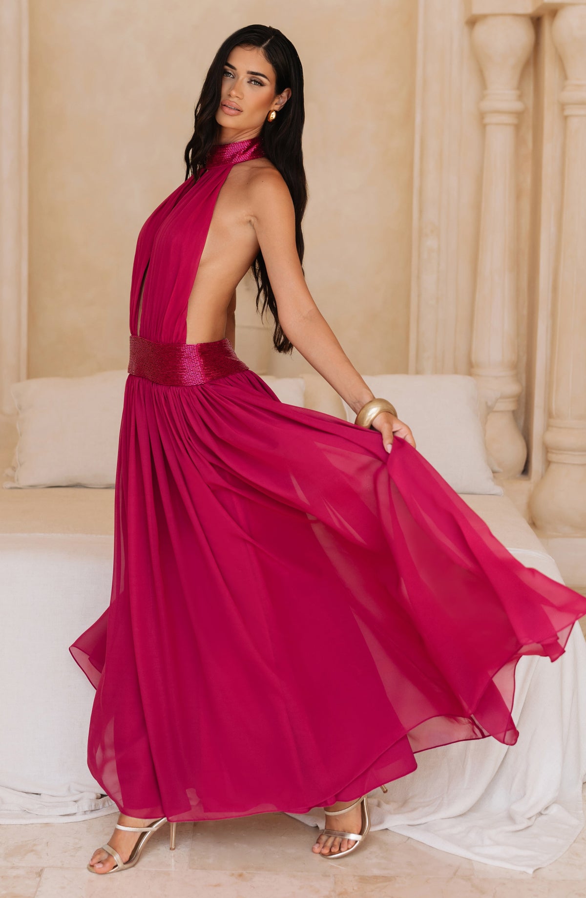 Flourenne Rosaline Maxi Dress in Raspberry