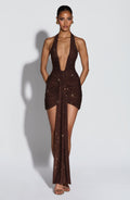 Flourenne Rosella Mini Dress in Plum Brown Sparkle