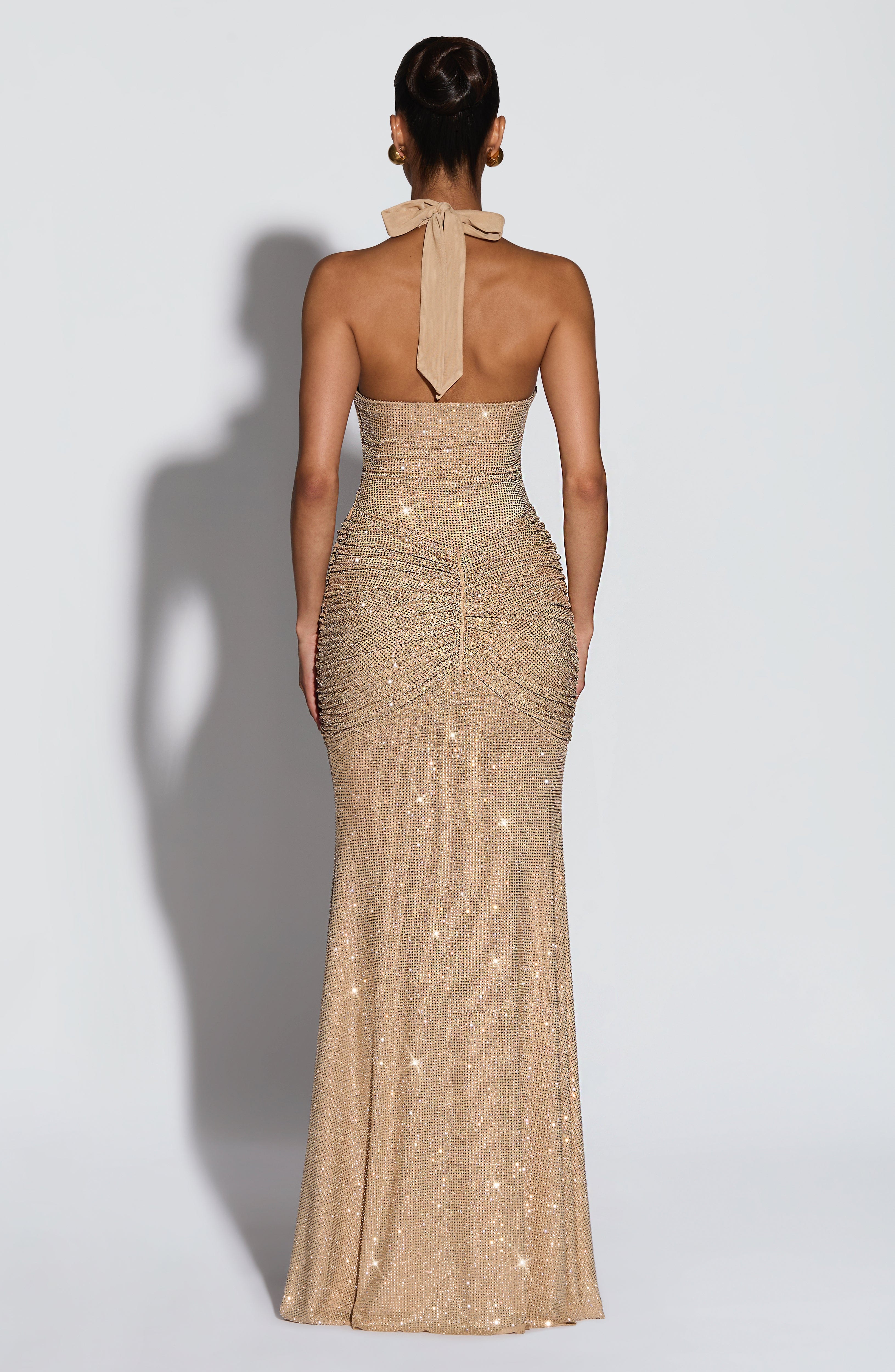 Flourenne Rosetti Maxi Dress in Gold Sparkle