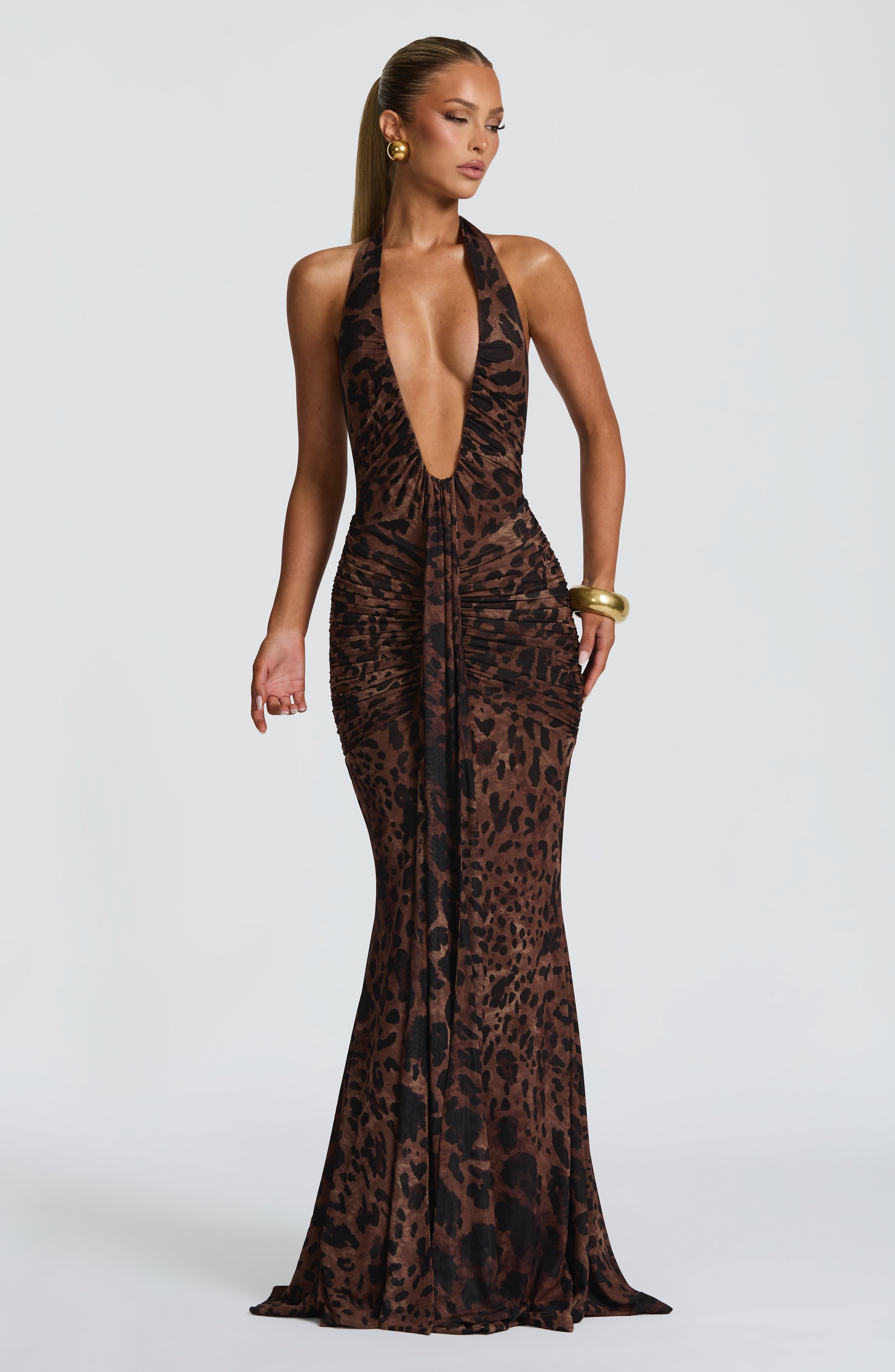 Flourenne Rosetti Maxi Dress in Leopard Print