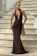 Flourenne Rosetti Maxi Dress in Plum Brown
