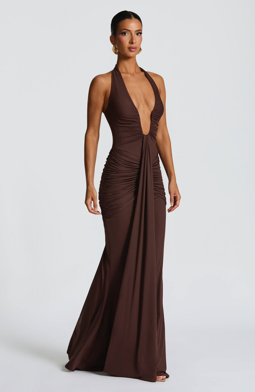 Flourenne Rosetti Maxi Dress in Plum Brown