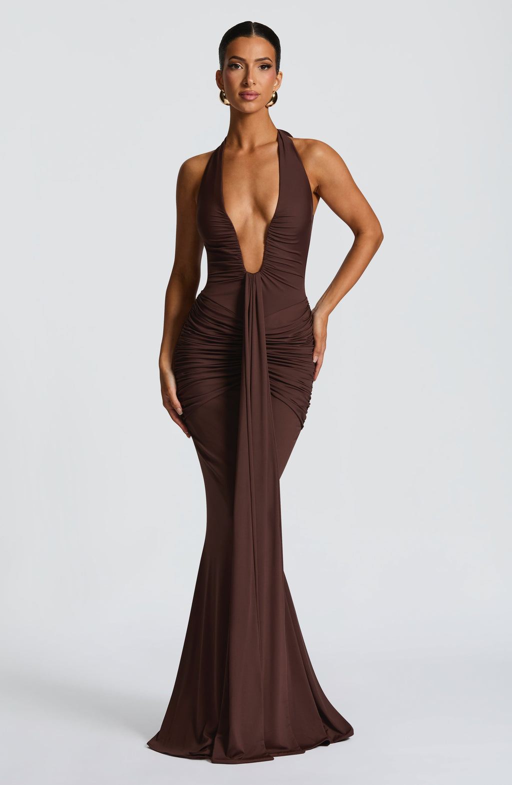 Flourenne Rosetti Maxi Dress in Plum Brown