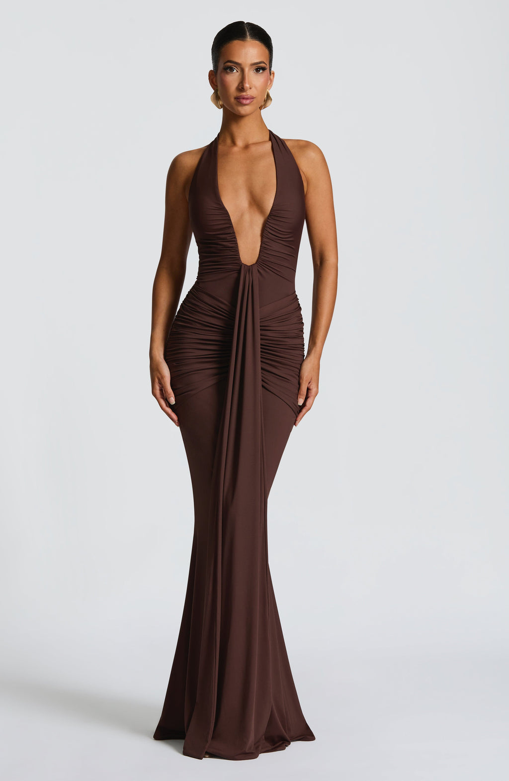 Flourenne Rosetti Maxi Dress in Plum Brown