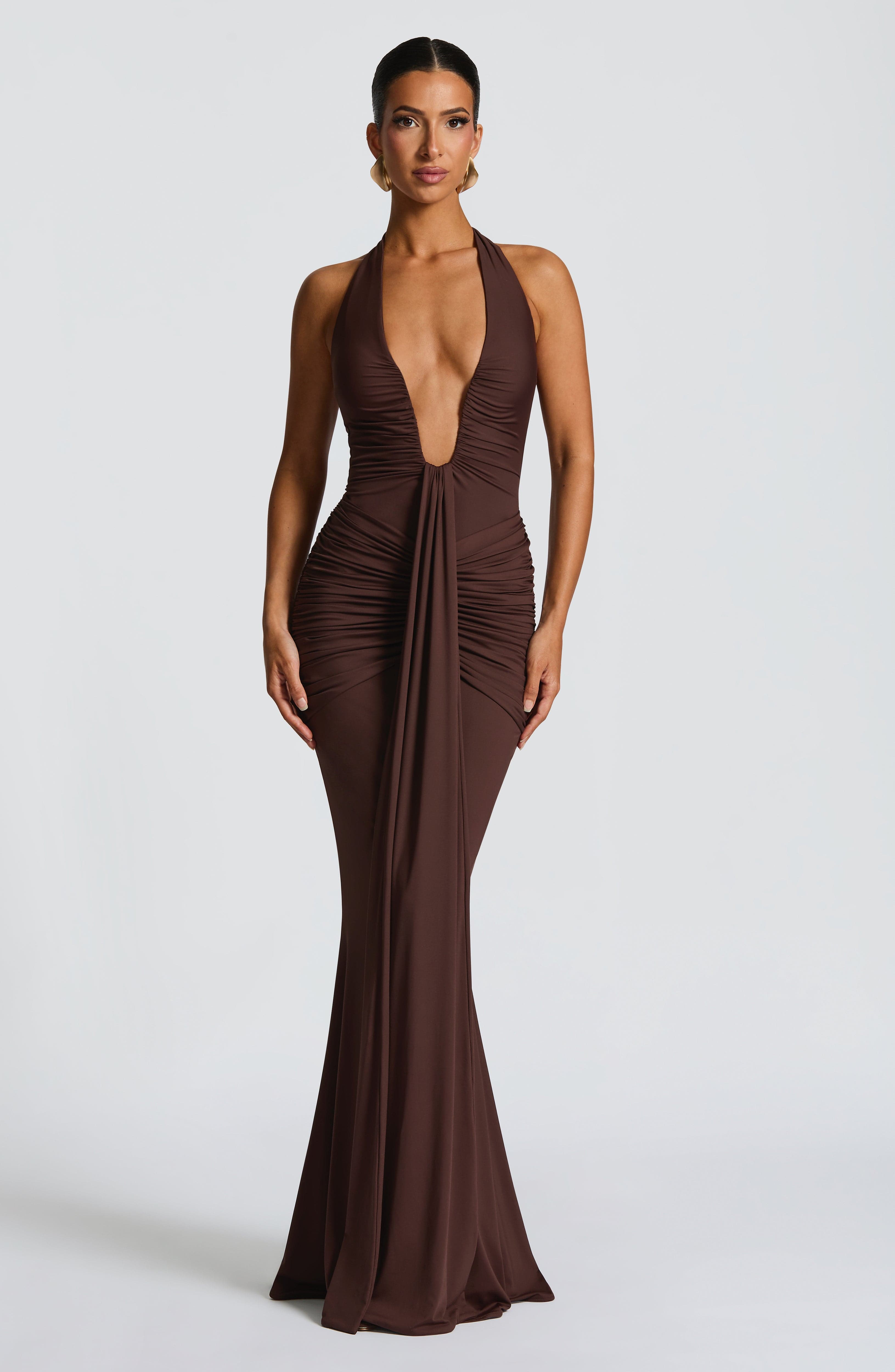 Flourenne Rosetti Maxi Dress in Plum Brown
