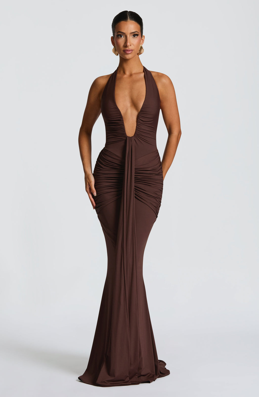 Flourenne Rosetti Maxi Dress in Plum Brown