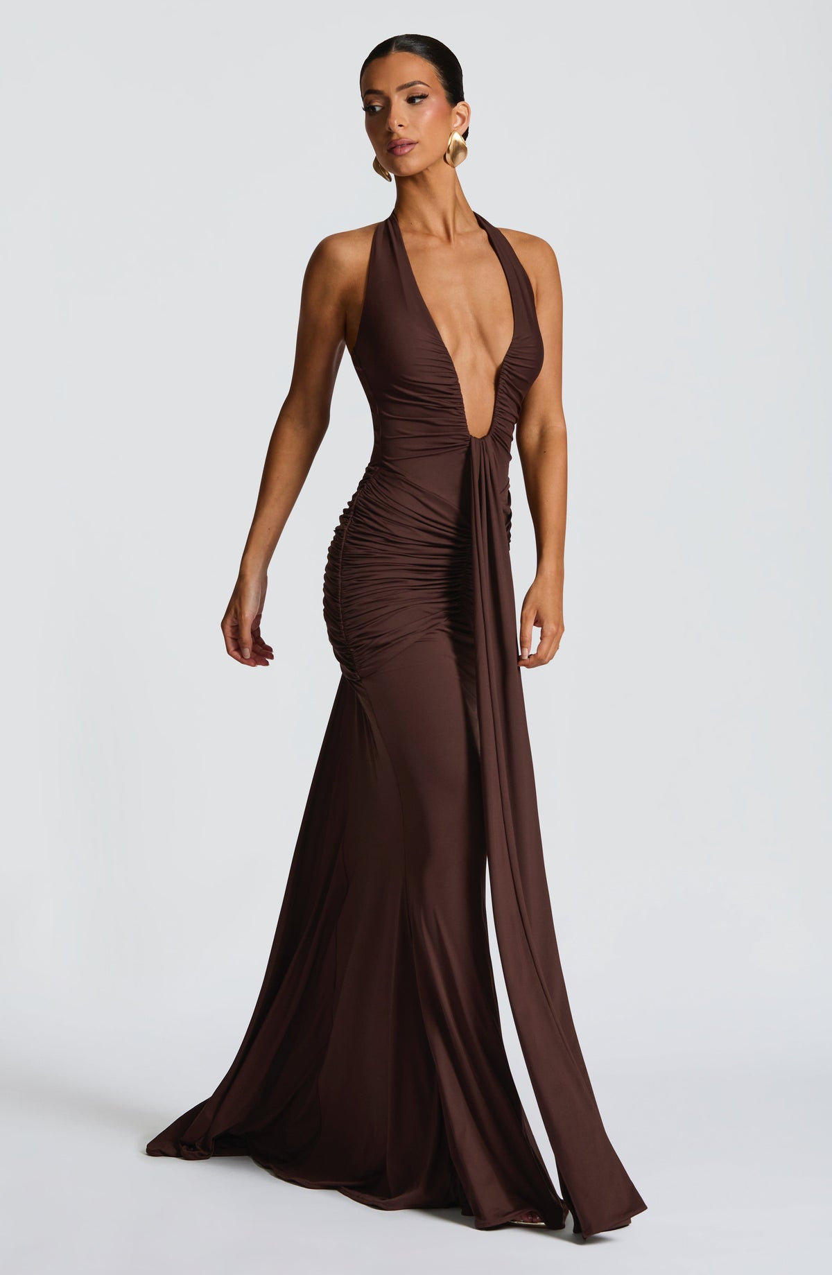 Flourenne Rosetti Maxi Dress in Plum Brown