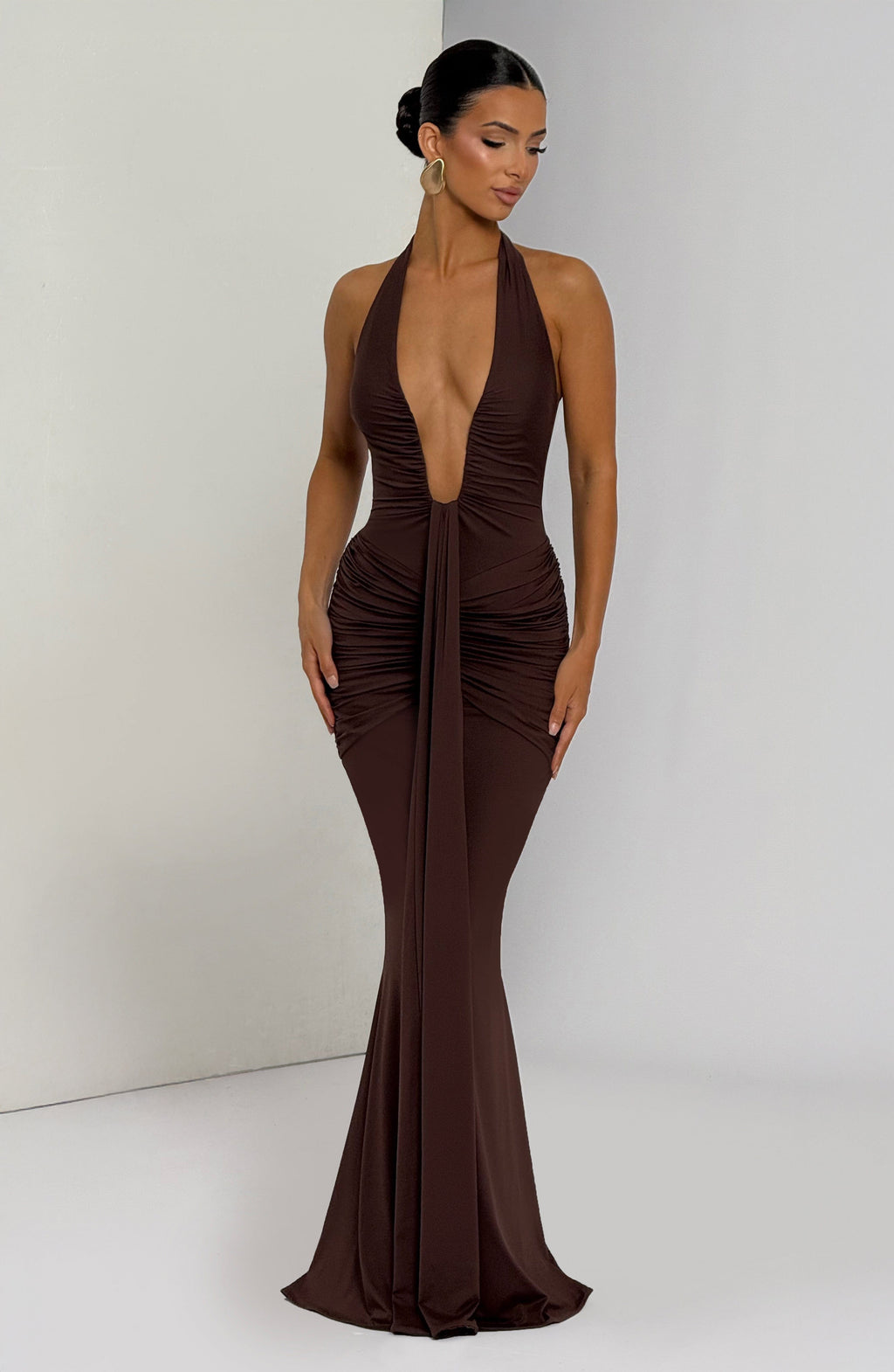 Flourenne Rosetti Maxi Dress in Plum Brown