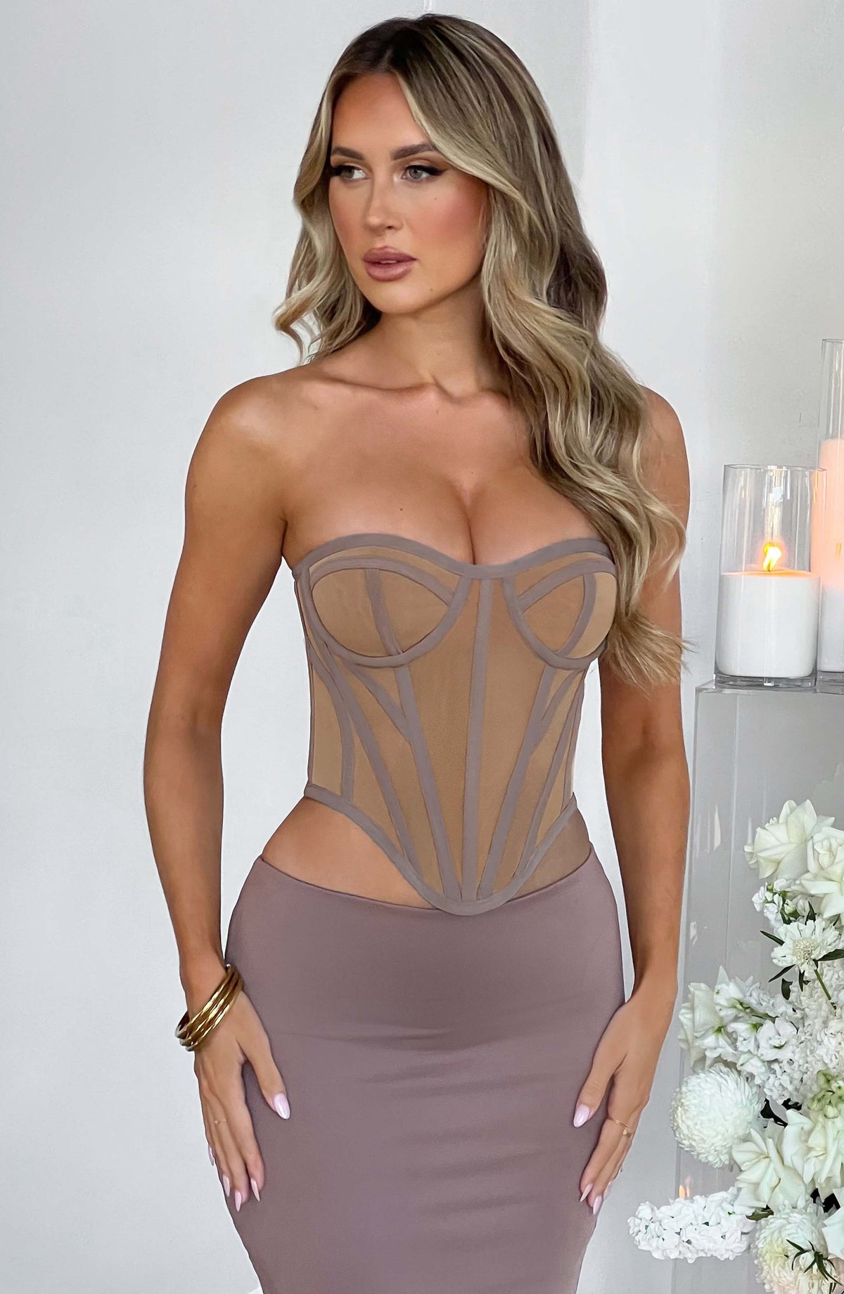 Flourenne Santina Corset in Chocolate Nude
