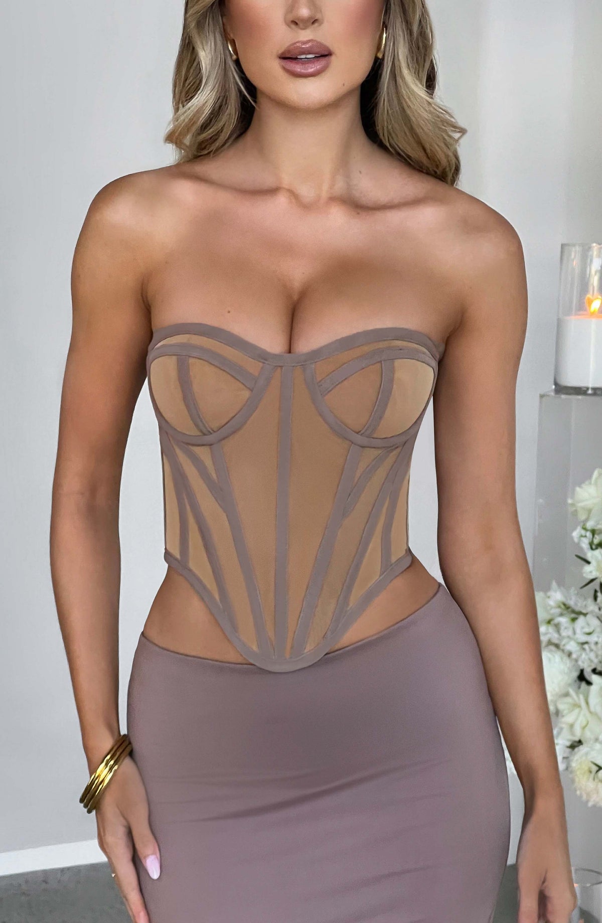 Flourenne Santina Corset in Chocolate Nude