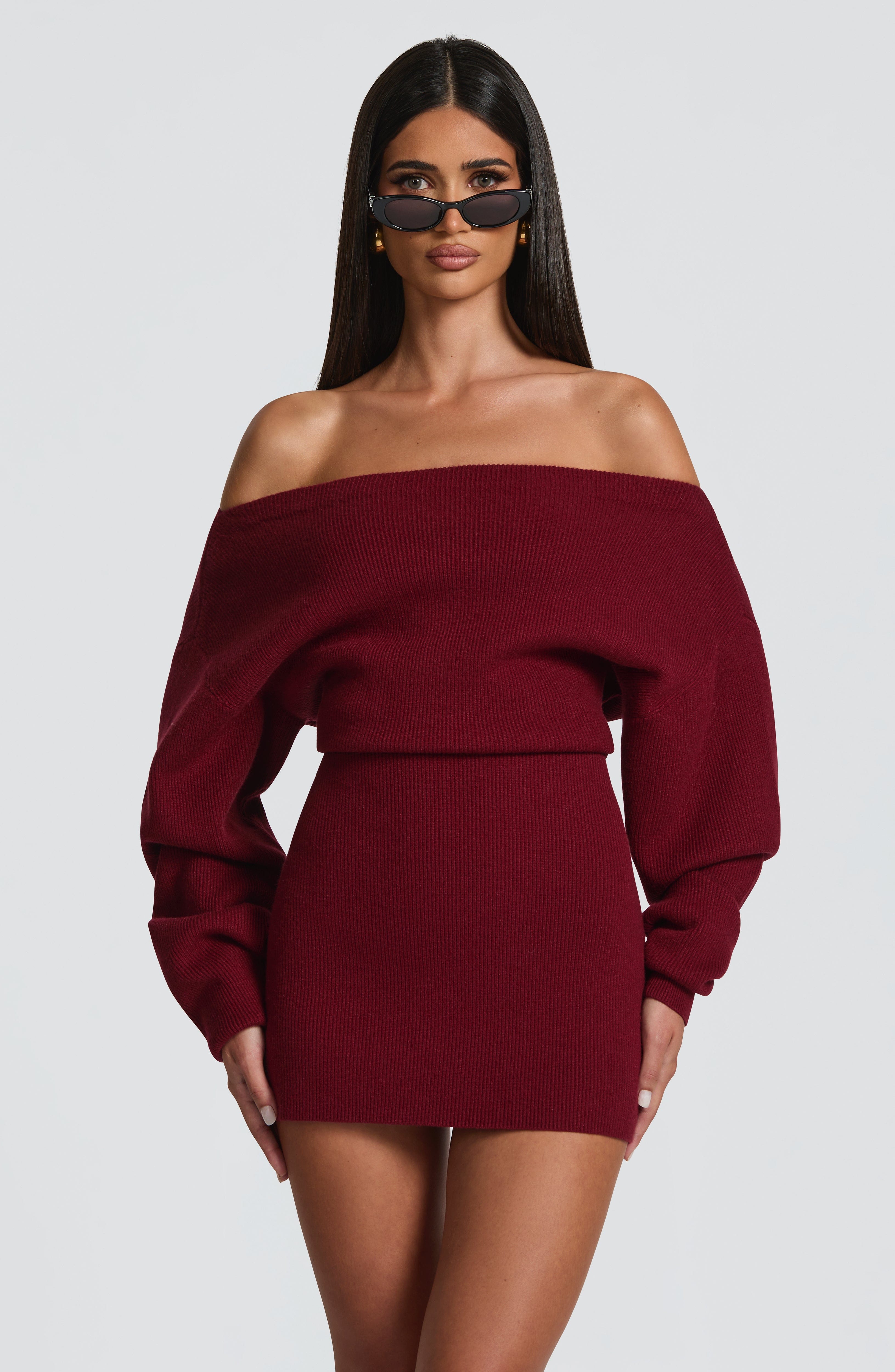 Flourenne Sawyn Mini Dress in Burgundy