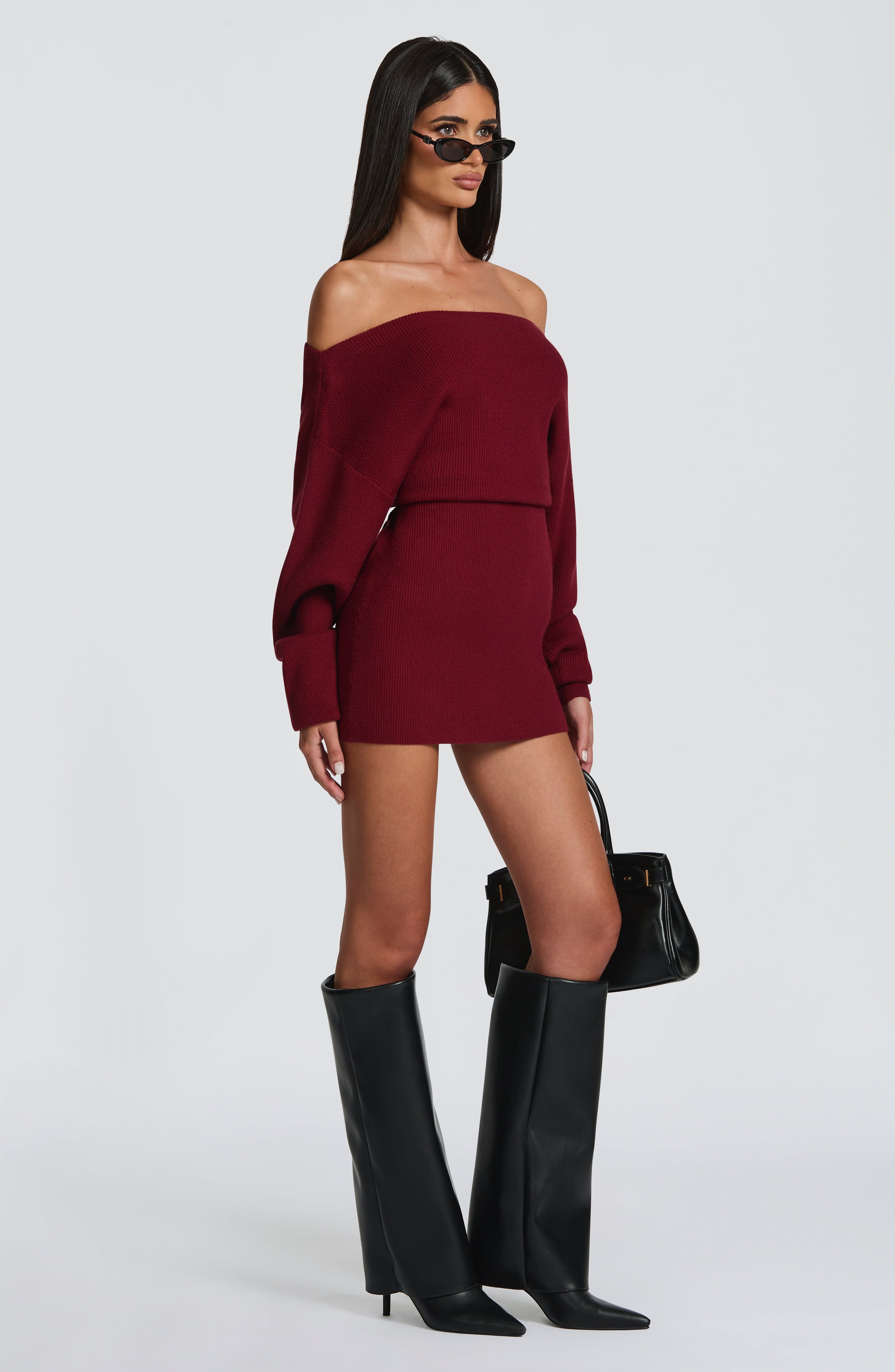 Flourenne Sawyn Mini Dress in Burgundy