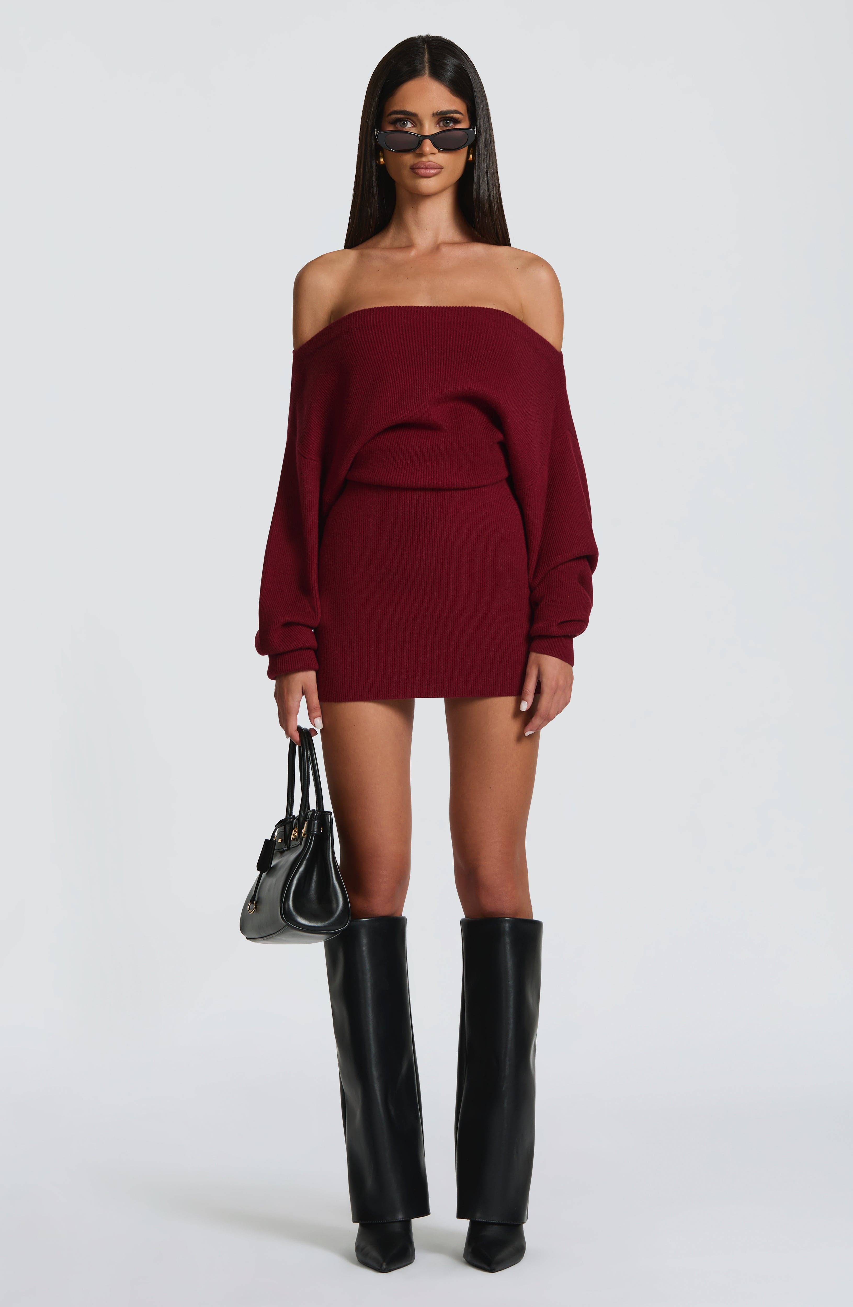 Flourenne Sawyn Mini Dress in Burgundy