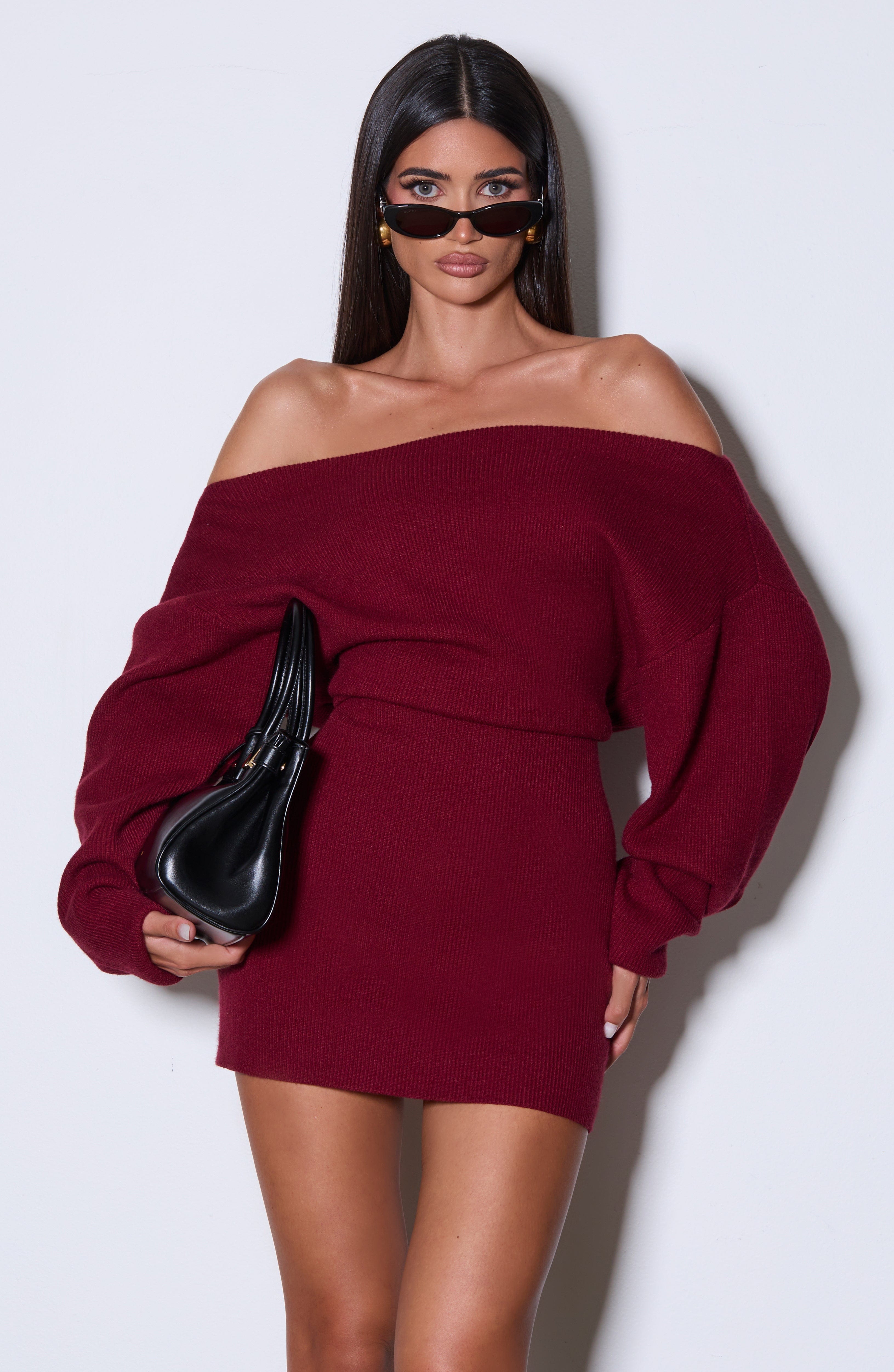 Flourenne Sawyn Mini Dress in Burgundy