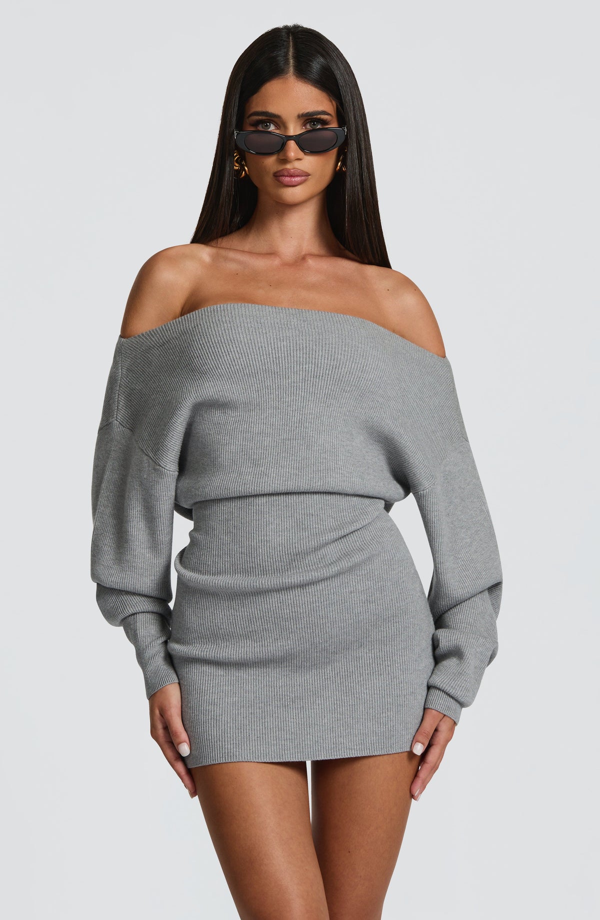 Flourenne Sawyn Mini Dress in Light Grey