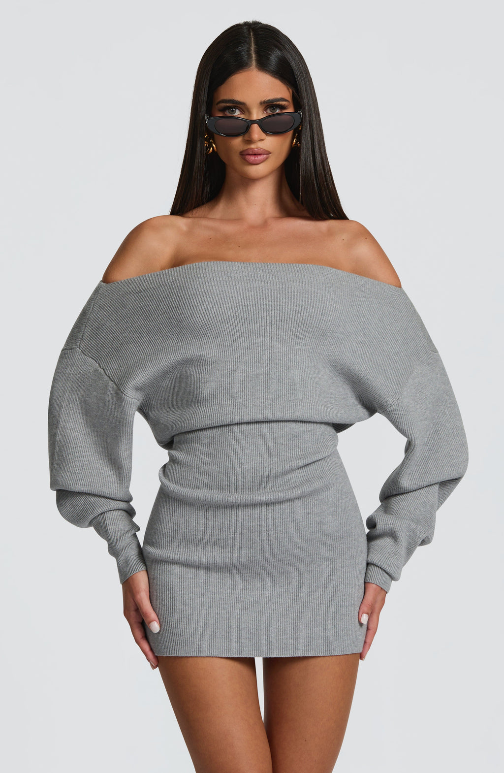 Flourenne Sawyn Mini Dress in Light Grey