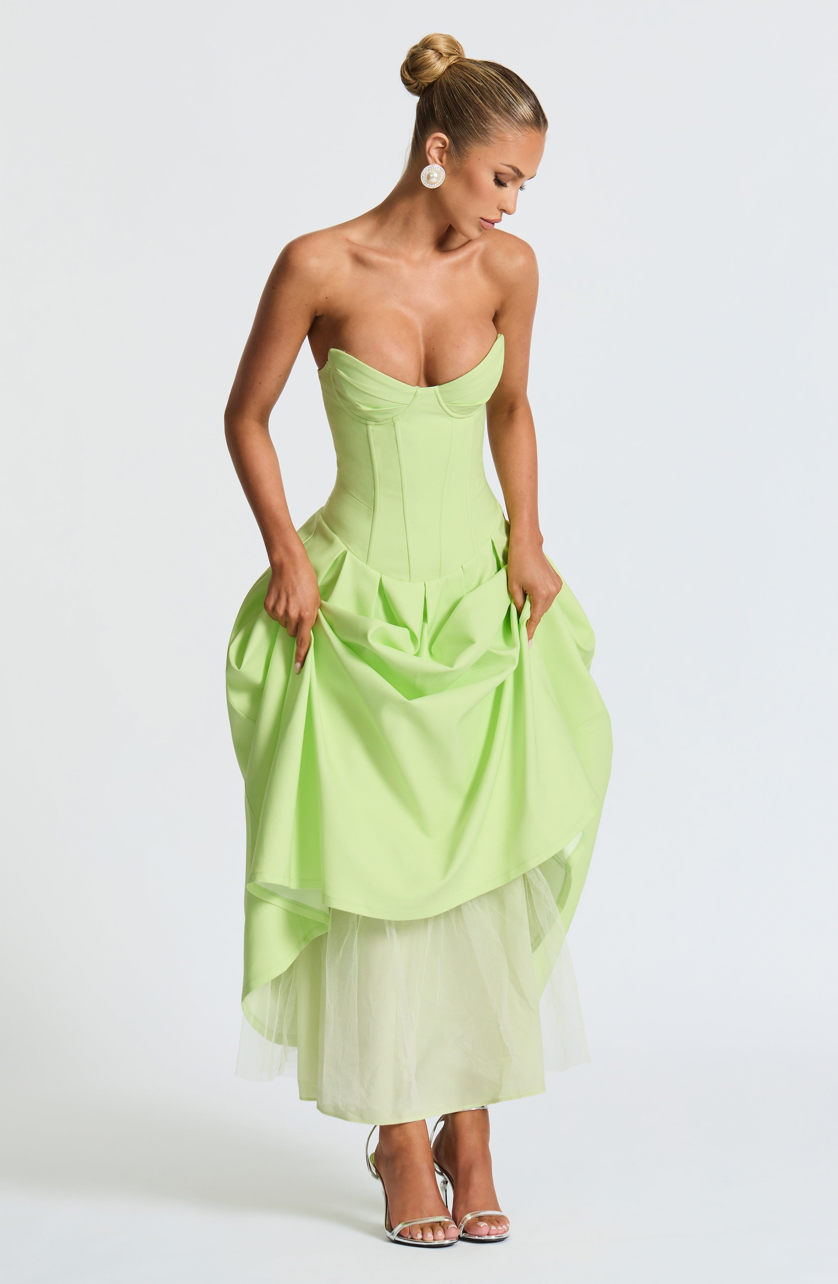Flourenne Selma Midi Dress in Lime