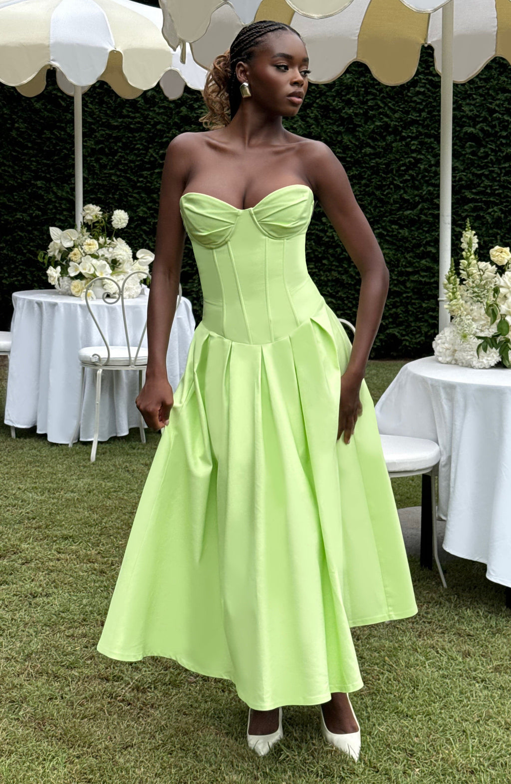 Flourenne Selma Midi Dress in Lime