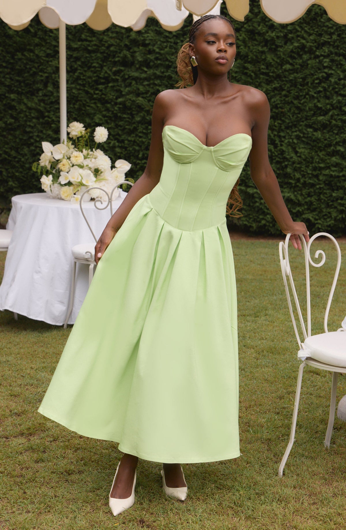 Flourenne Selma Midi Dress in Lime