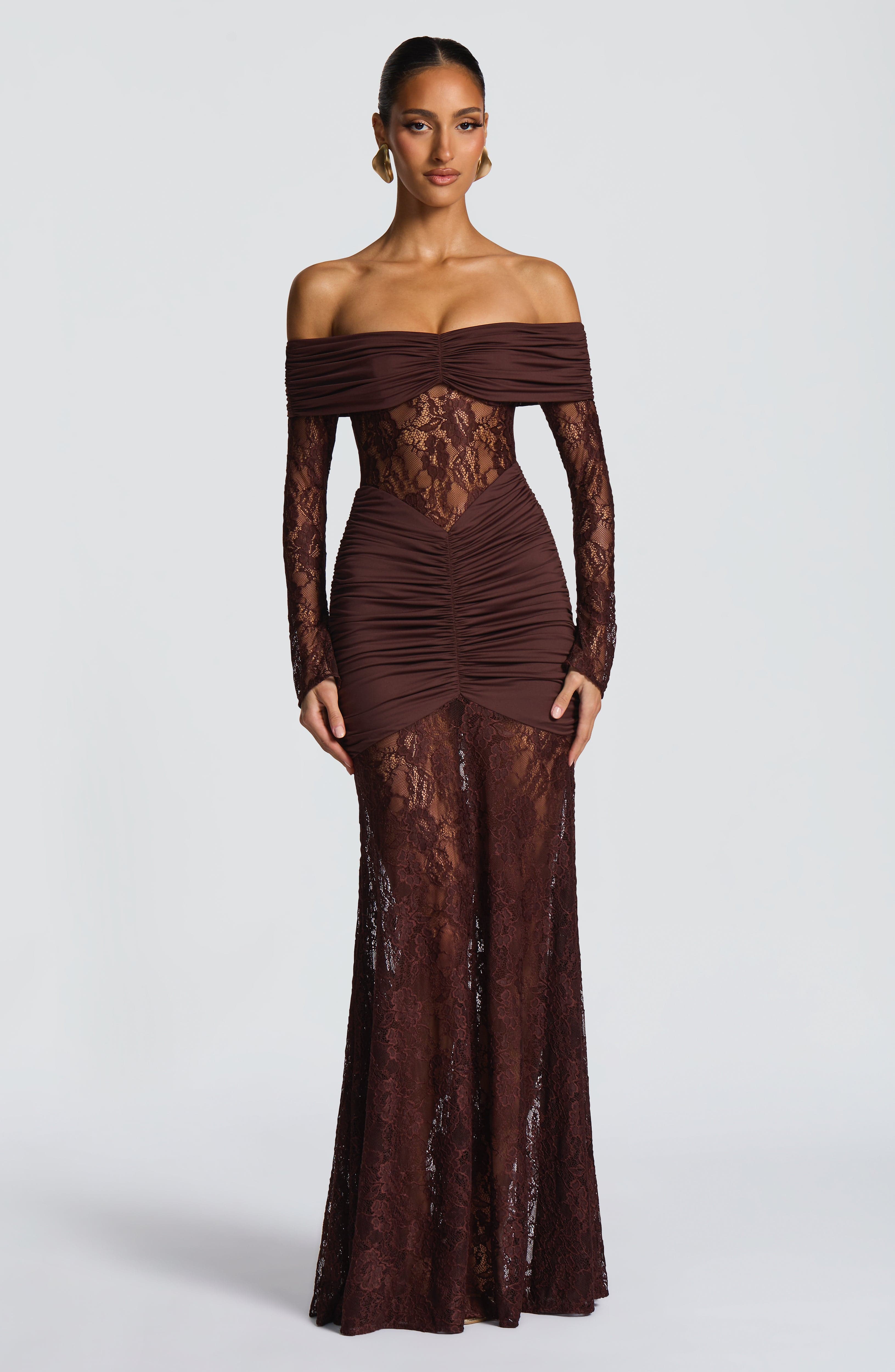 Flourenne Solene Maxi Dress in Plum Brown