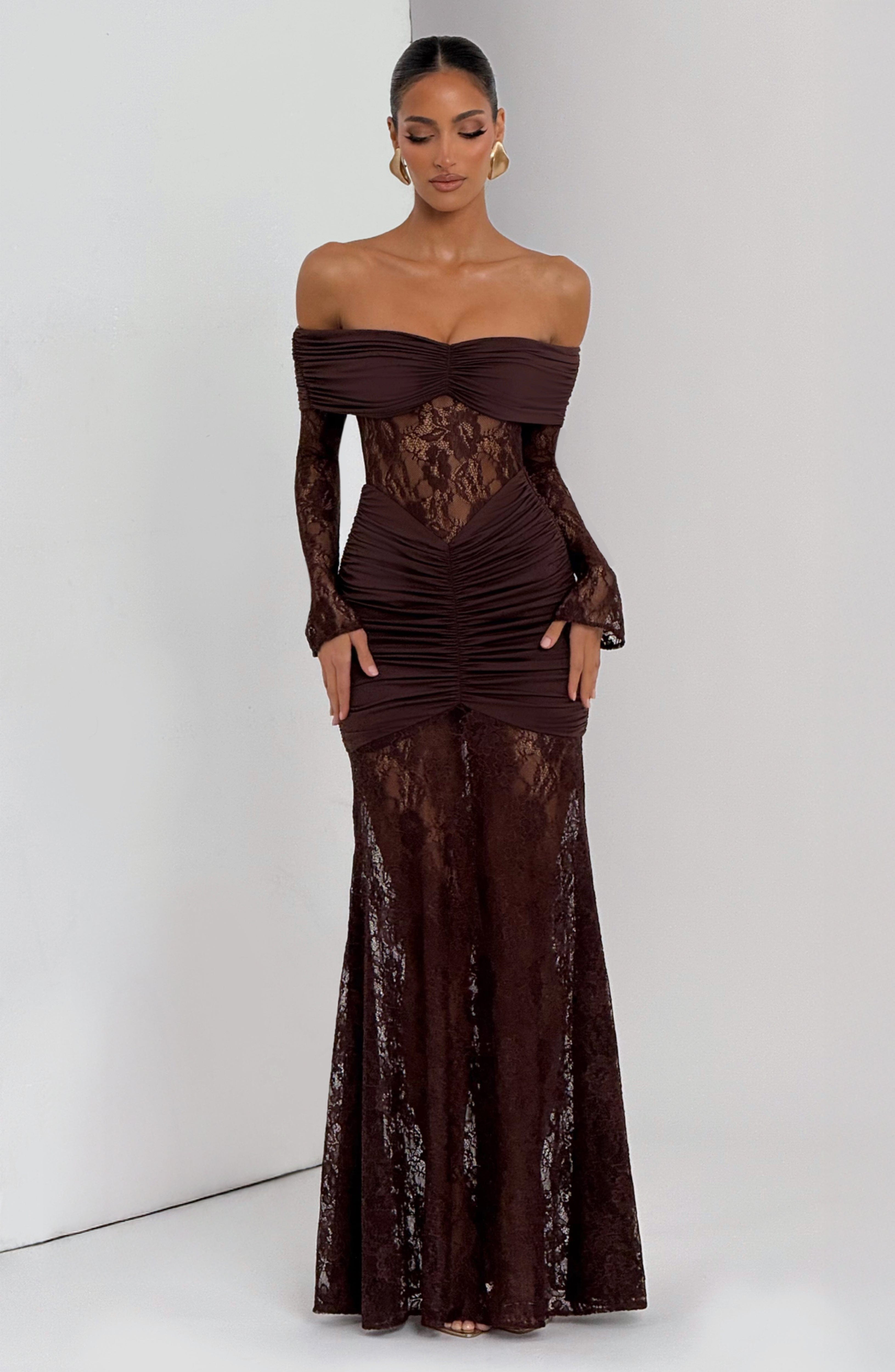 Flourenne Solene Maxi Dress in Plum Brown