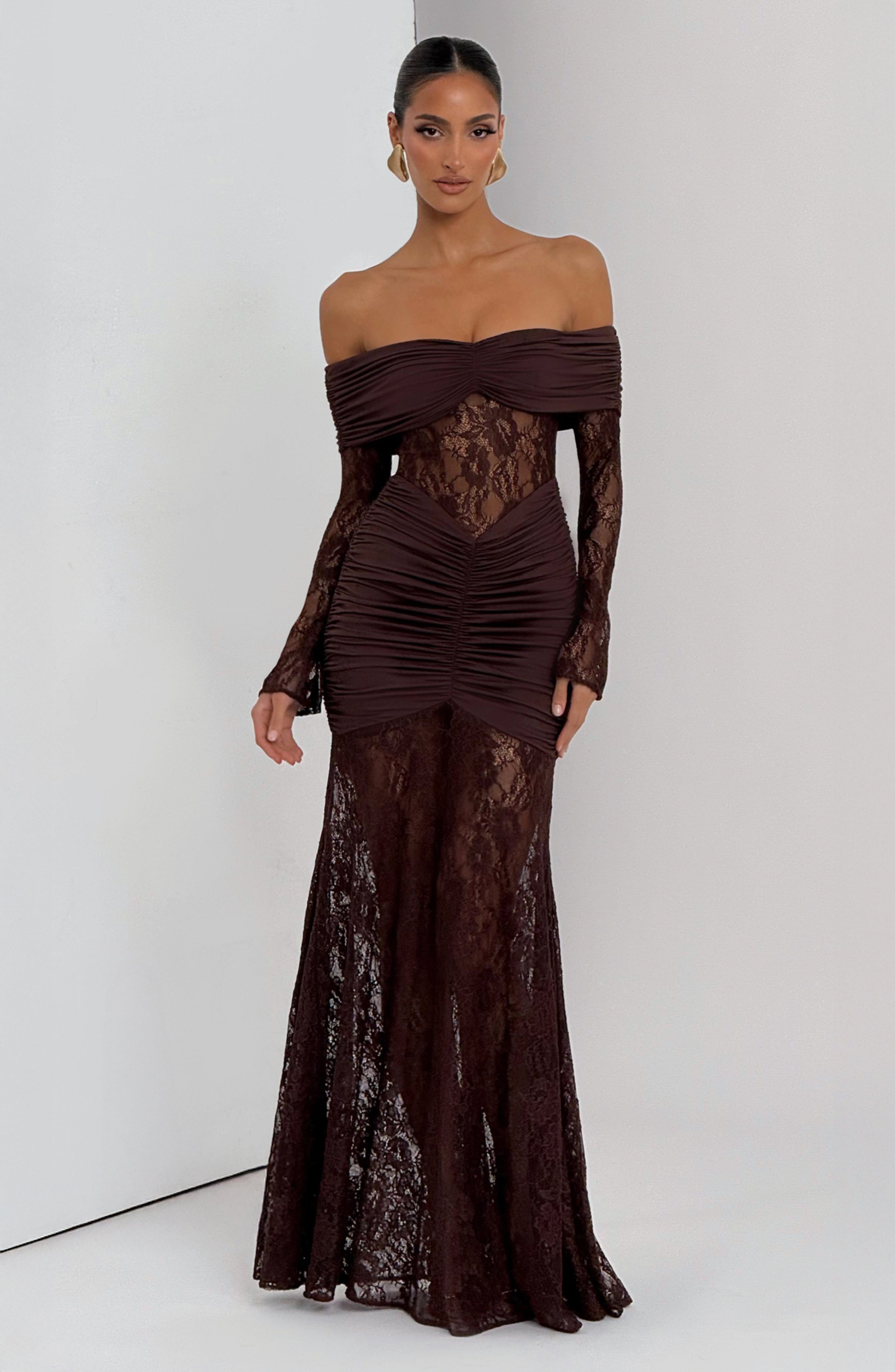 Flourenne Solene Maxi Dress in Plum Brown