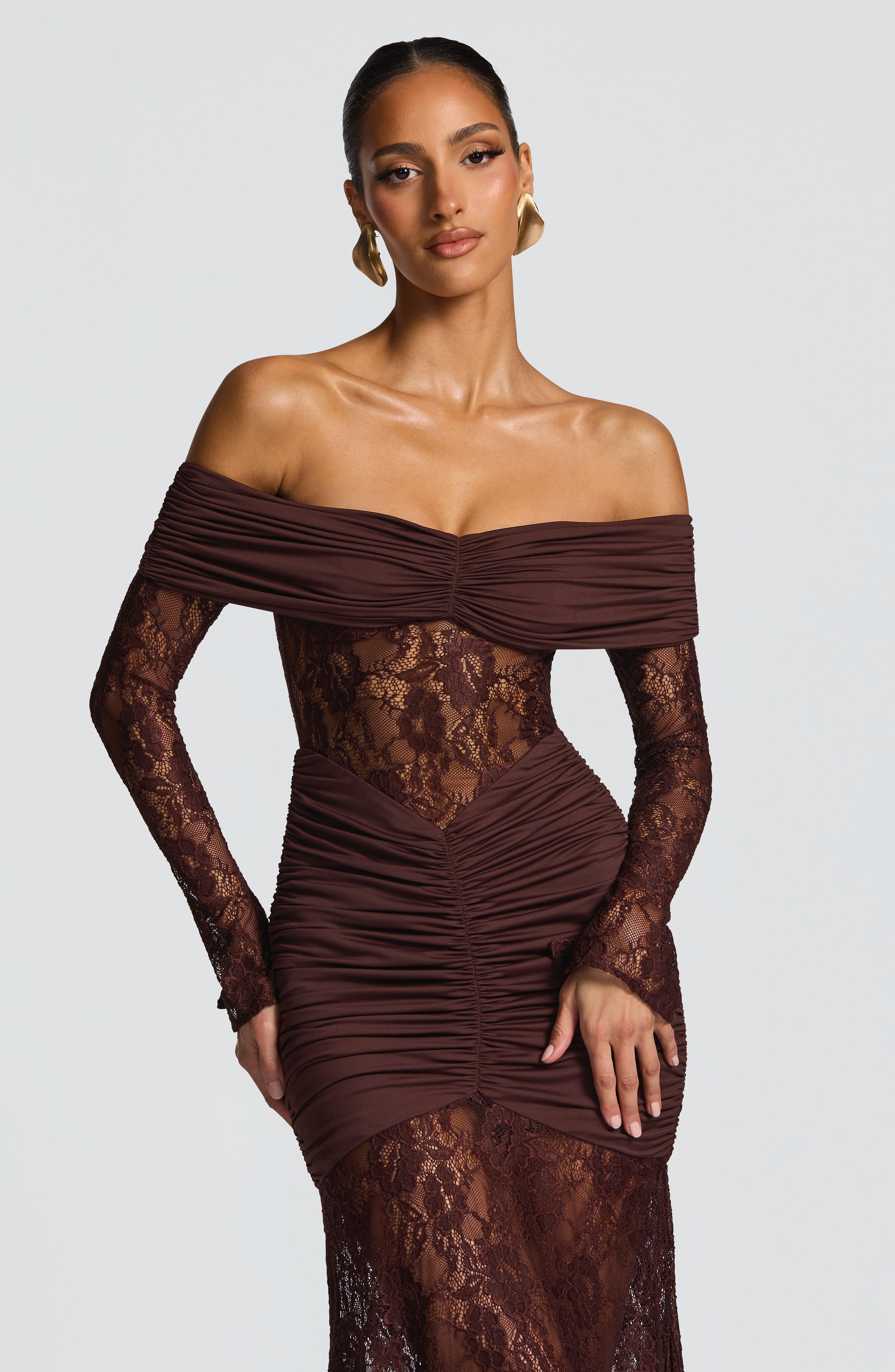 Flourenne Solene Maxi Dress in Plum Brown