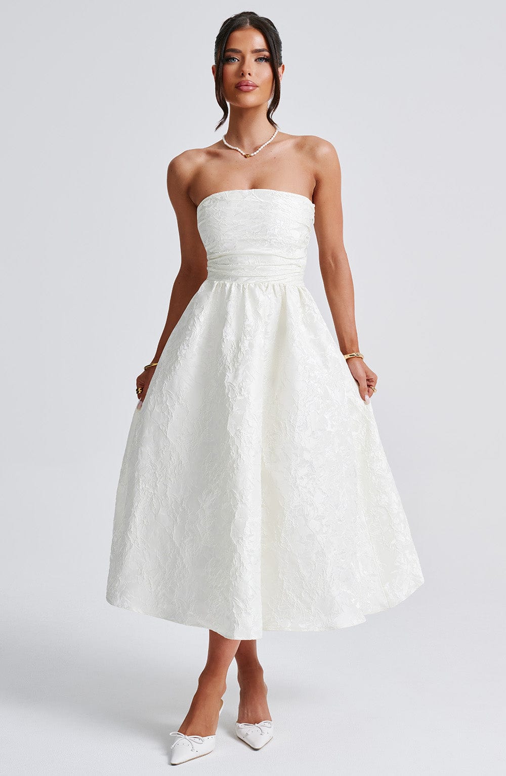 Flourenne Sorcha Midi Dress in Ivory
