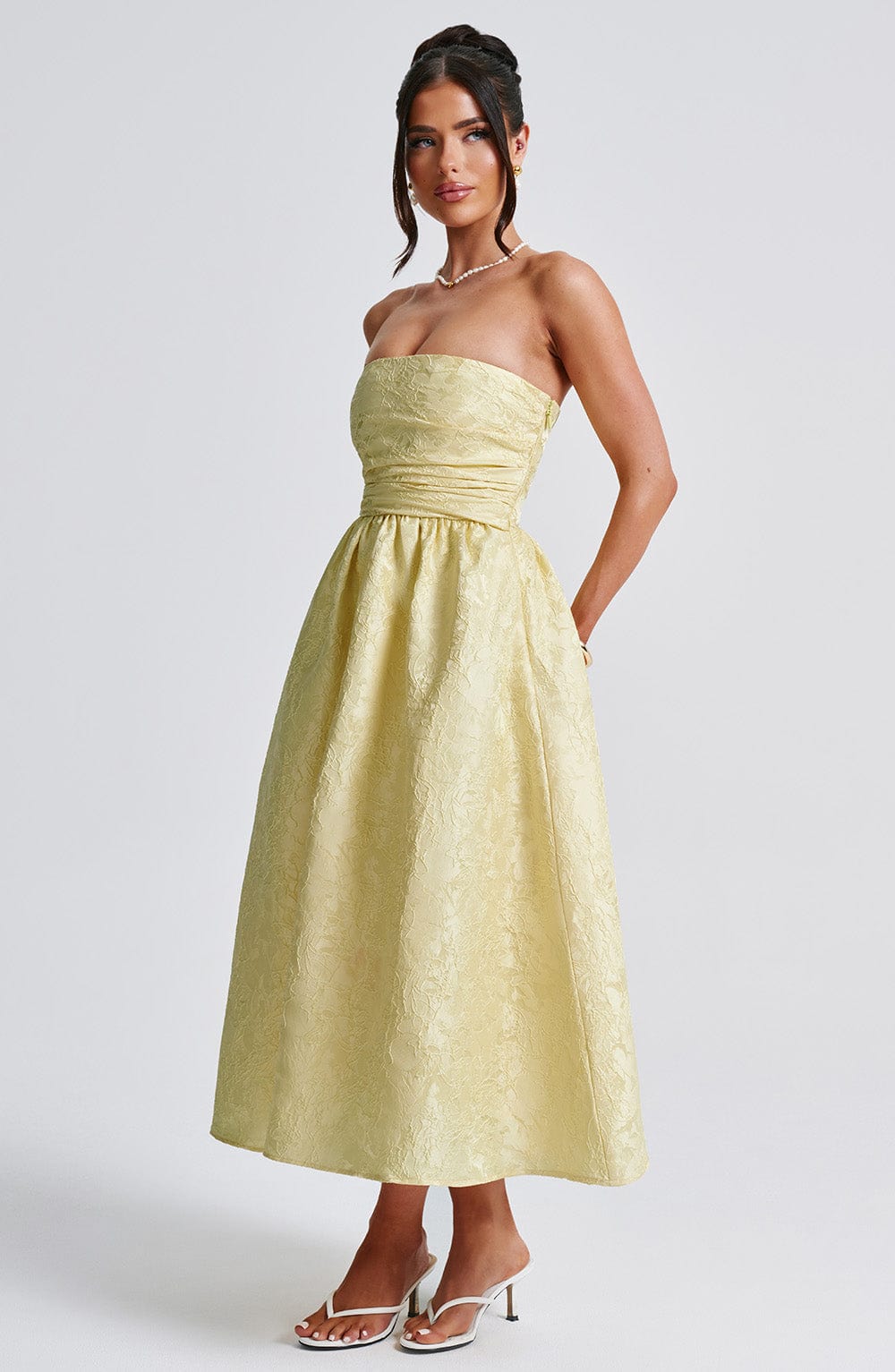 Flourenne Sorcha Midi Dress in Lemon