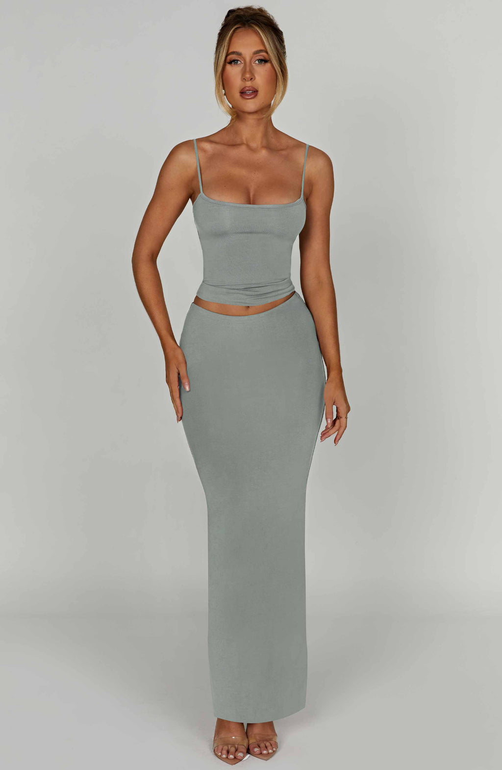 Flourenne Yazlin Maxi Skirt in Steel