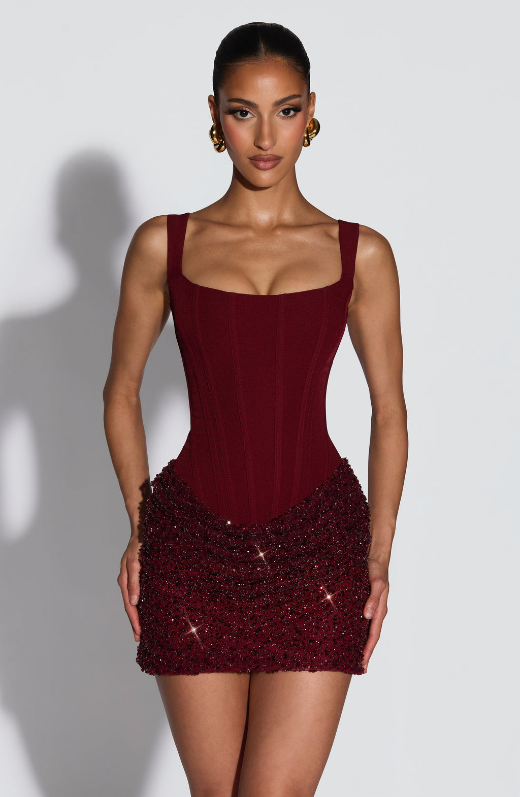 Flourenne Yenna Mini Dress in Burgundy