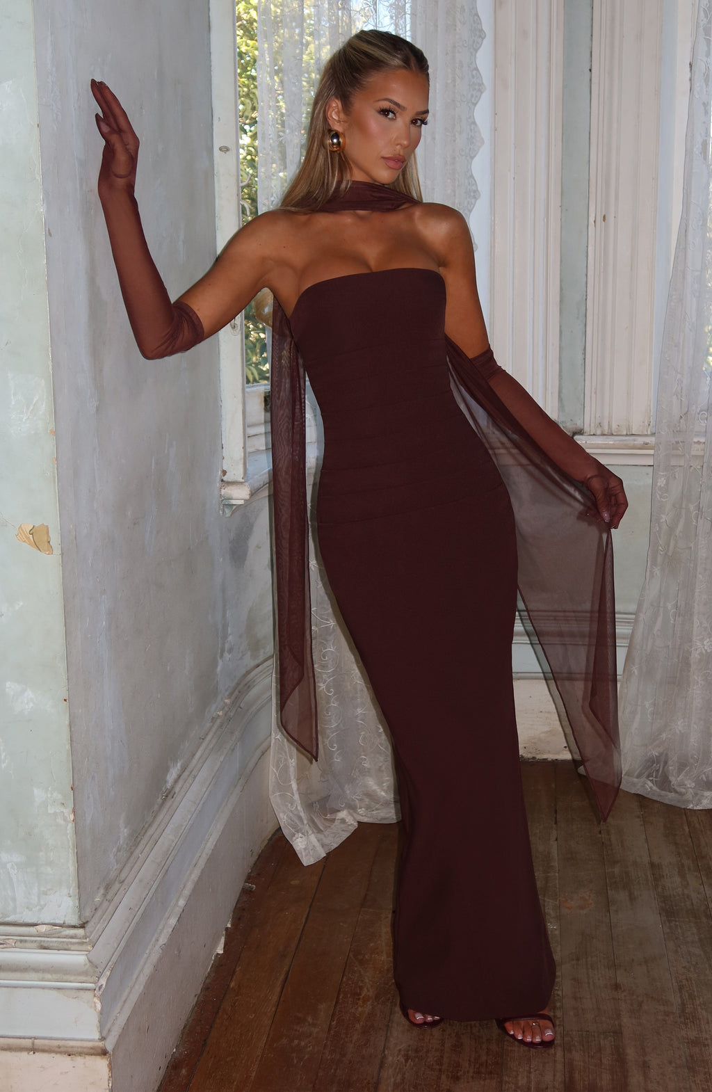 Flourenne Yuliana Maxi Dress in Plum Brown