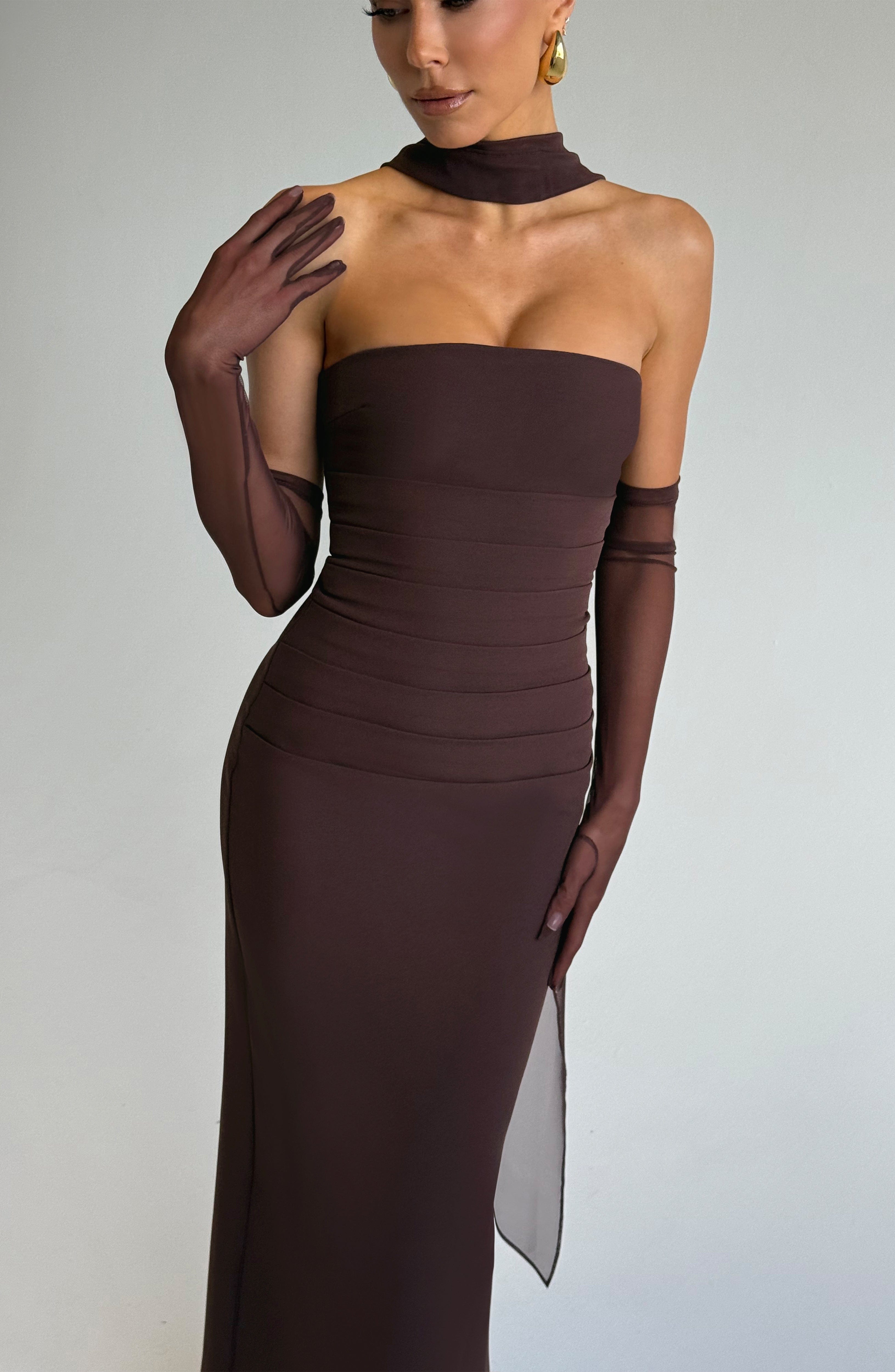 Flourenne Yuliana Maxi Dress in Plum Brown